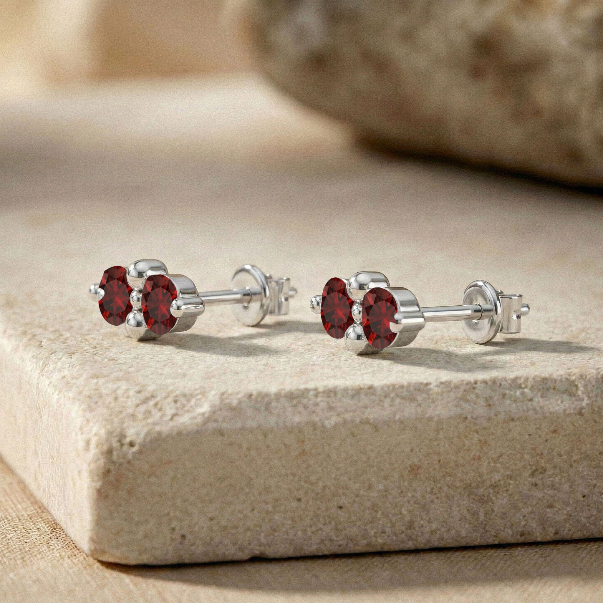 Garnet Round Stud Earrings in 925 Sterling Silver 3 MM 1.20ct