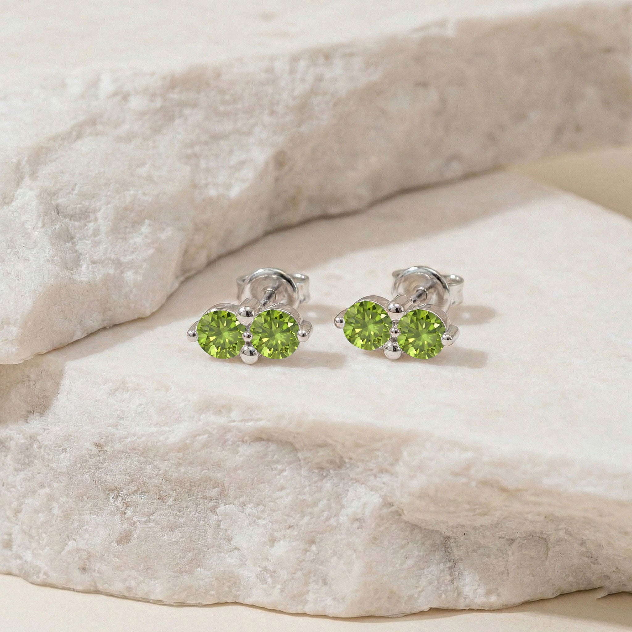 Peridot Round Stud Earrings in 925 Sterling Silver 3 MM 1.20ct