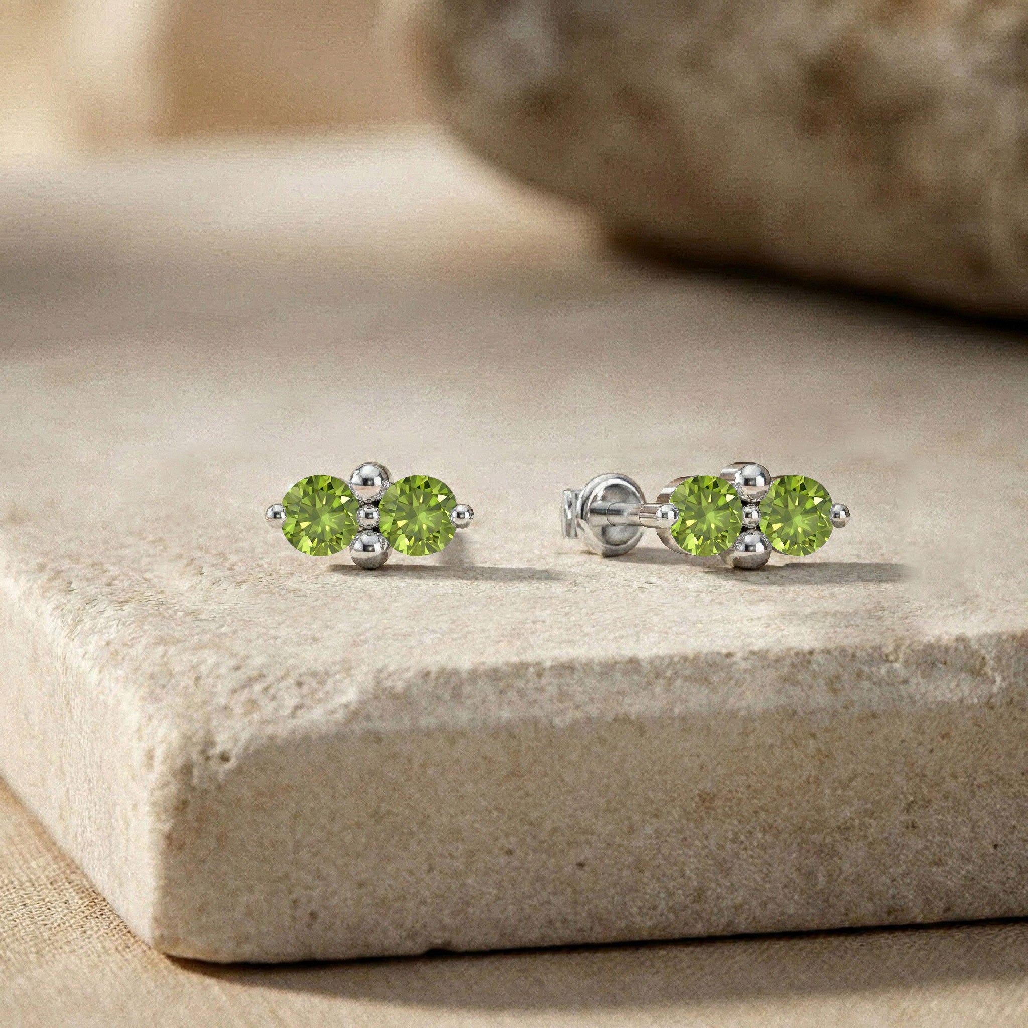Peridot Round Stud Earrings in 925 Sterling Silver 3 MM 1.20ct