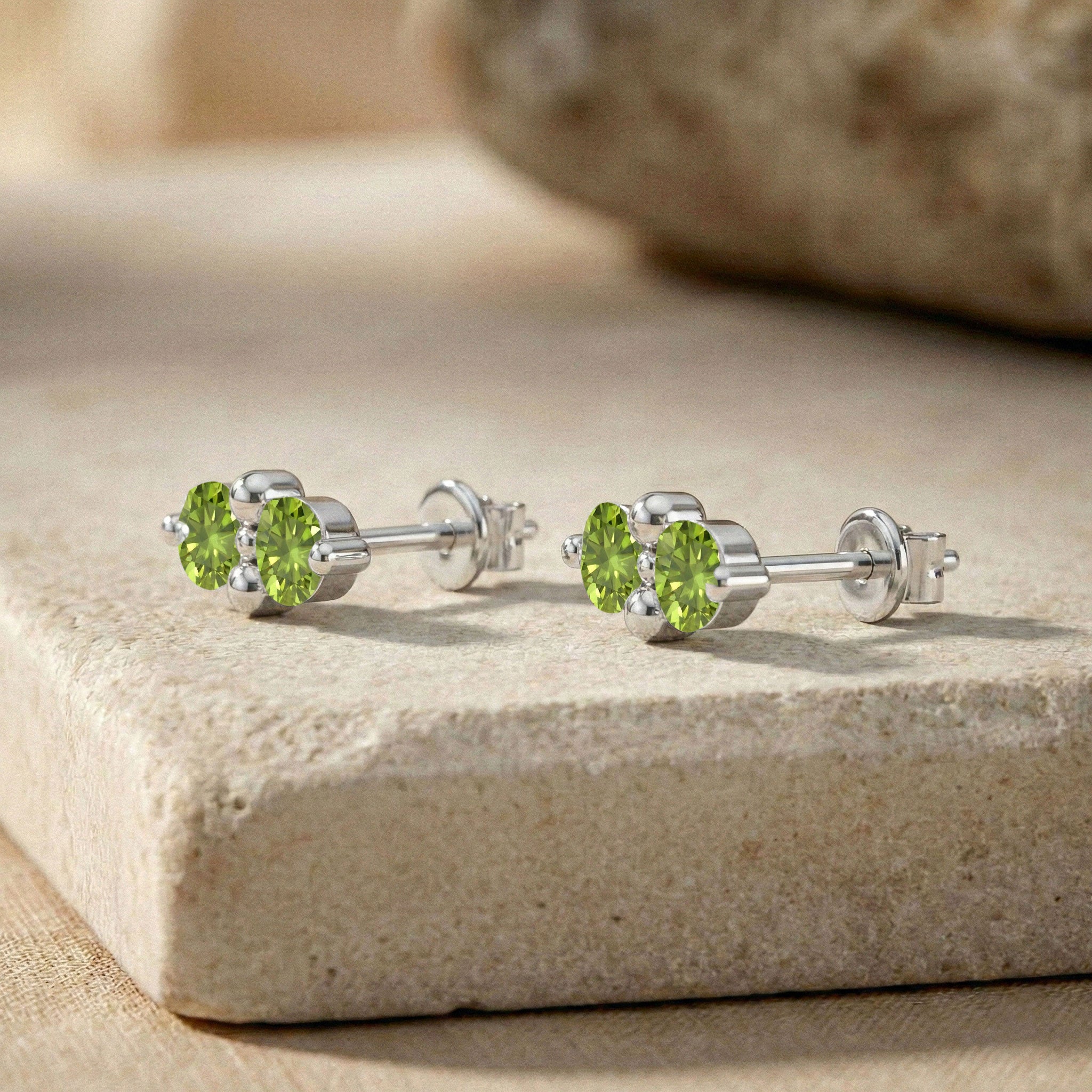 Peridot Round Stud Earrings in 925 Sterling Silver 3 MM 1.20ct