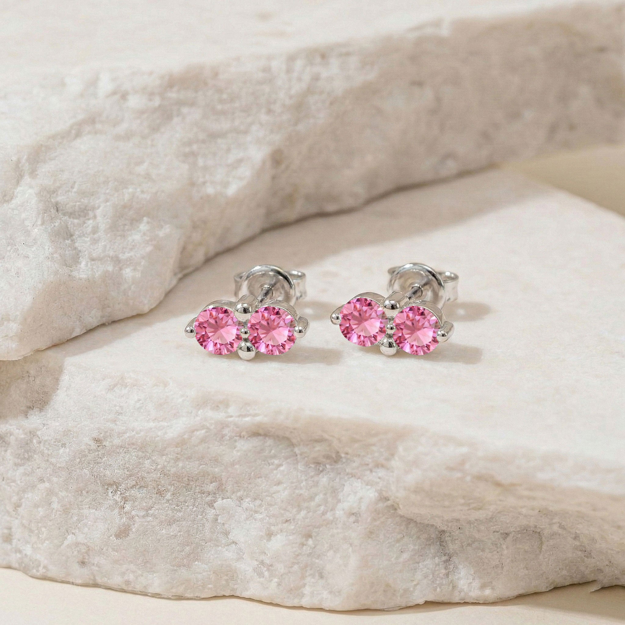 Pink Tourmaline Round Stud Earrings in 925 Sterling Silver 3 MM 1.20ct