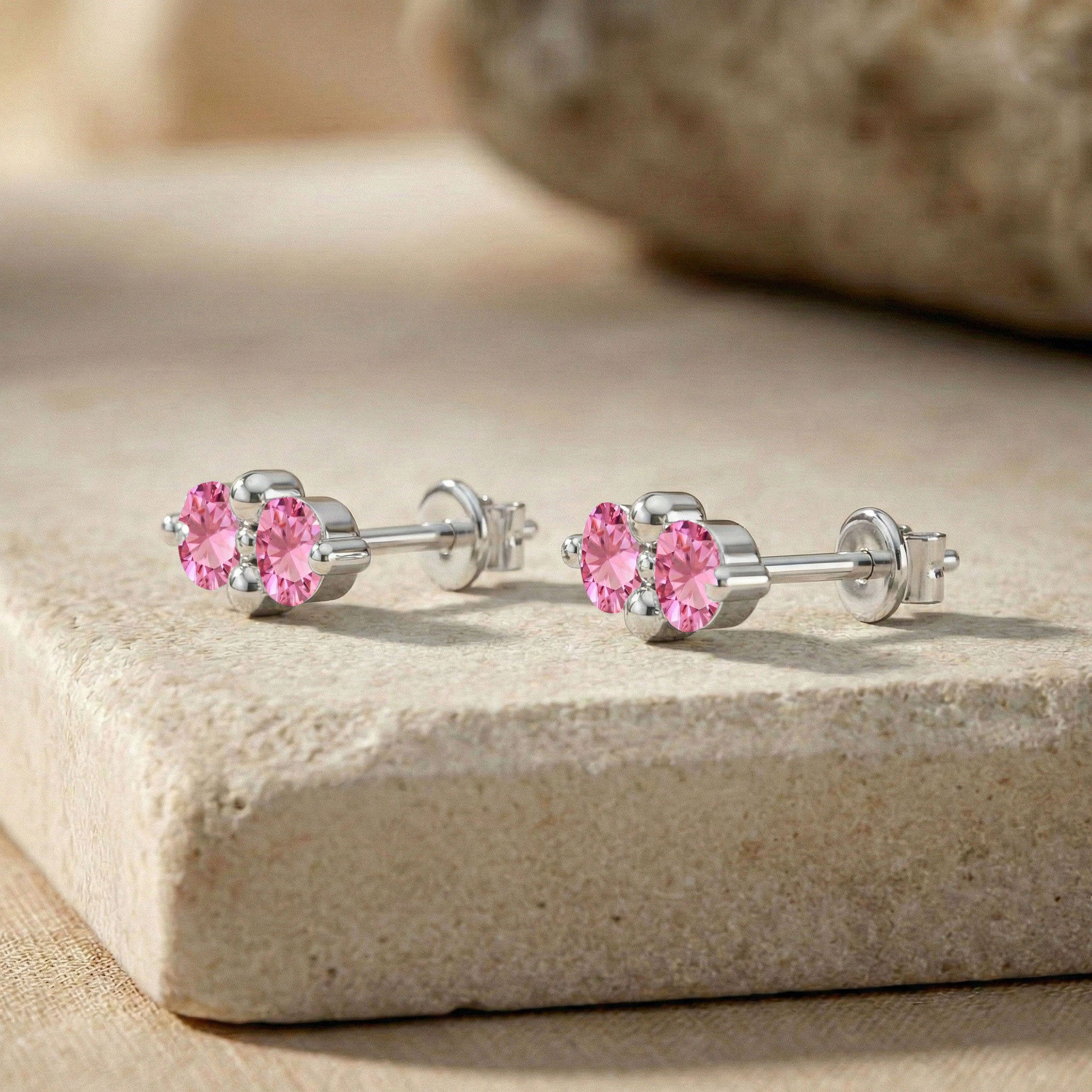 Pink Tourmaline Round Stud Earrings in 925 Sterling Silver 3 MM 1.20ct