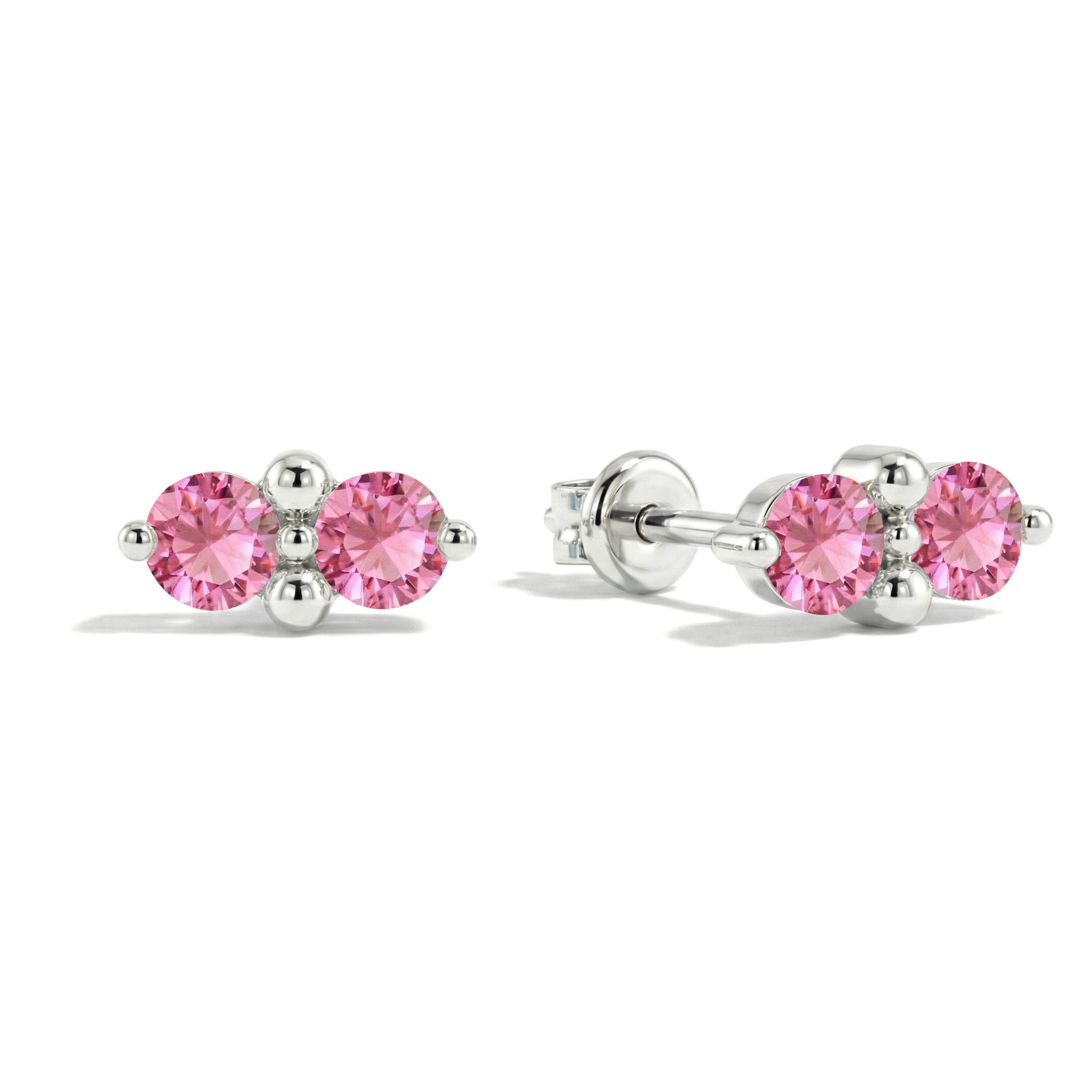 Pink Tourmaline Round Stud Earrings in 925 Sterling Silver 3 MM 1.20ct