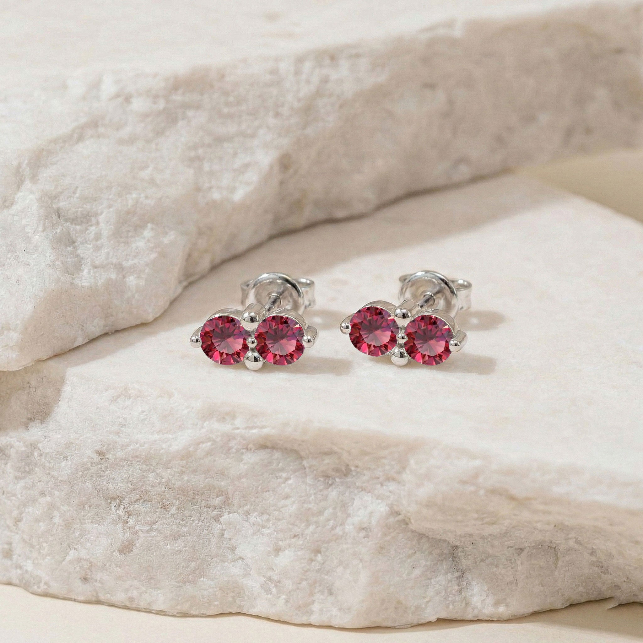 Ruby Round Stud Earrings in 925 Sterling Silver 3 MM 1.20ct