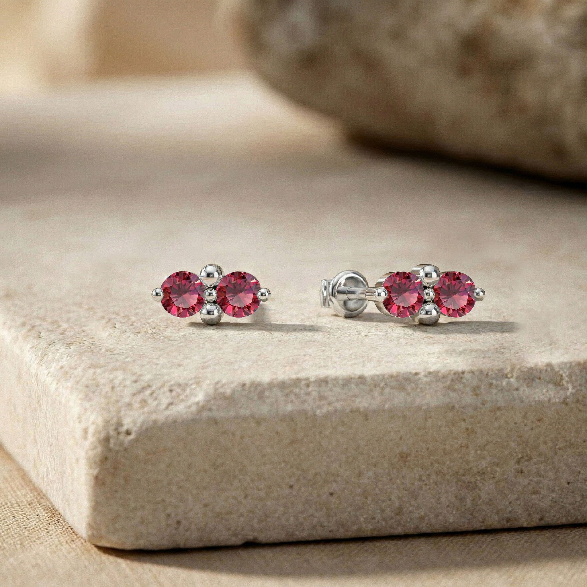 Ruby Round Stud Earrings in 925 Sterling Silver 3 MM 1.20ct
