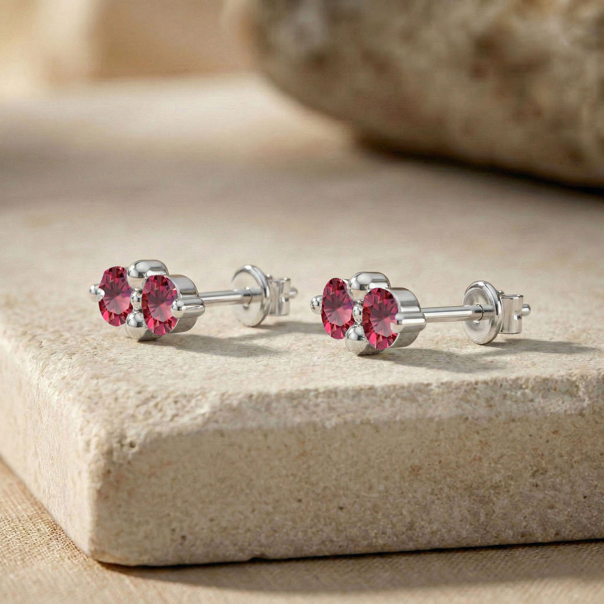 Ruby Round Stud Earrings in 925 Sterling Silver 3 MM 1.20ct