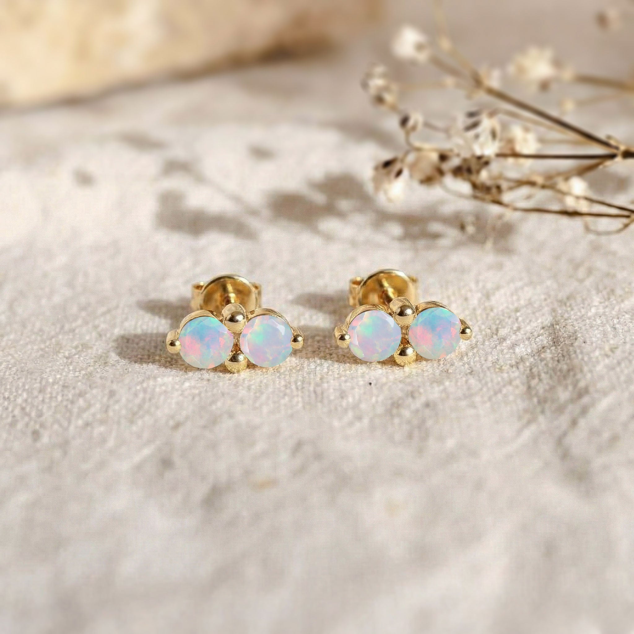 White Opal Round Stud Earrings in 925 Sterling Silver 3 MM 1.20ct