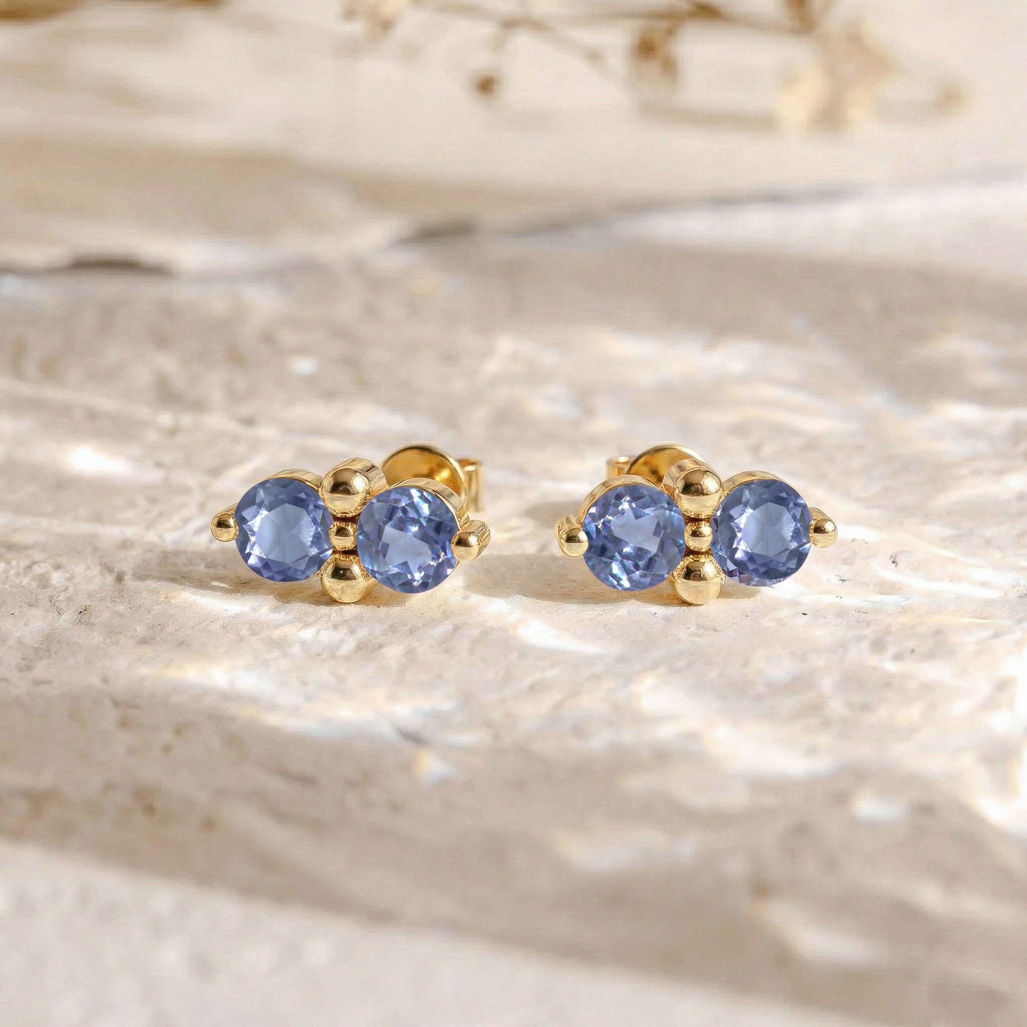 Alexandrite Round Stud Earrings in 925 Sterling Silver 3 MM 1.20ct