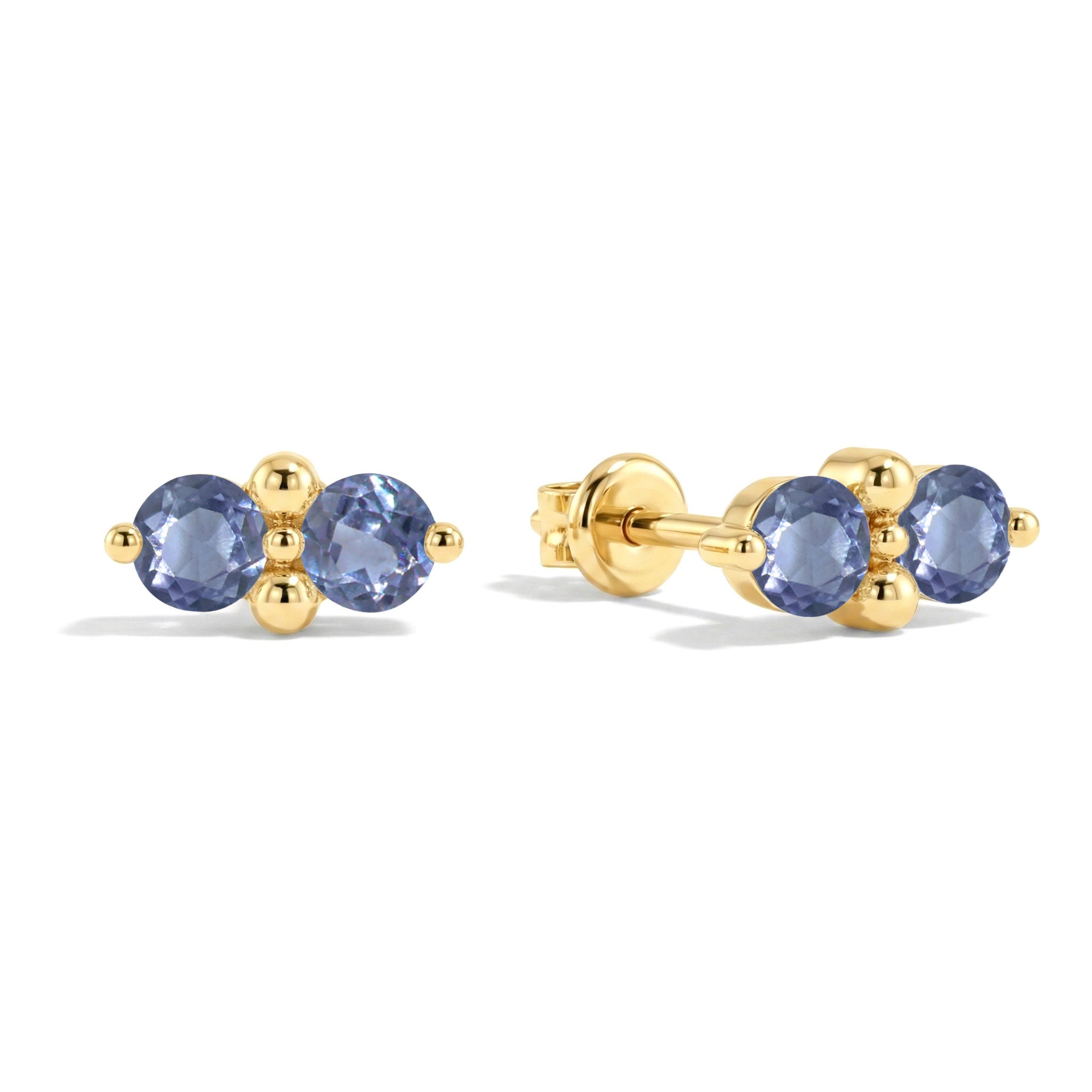 Alexandrite Round Stud Earrings in 925 Sterling Silver 3 MM 1.20ct