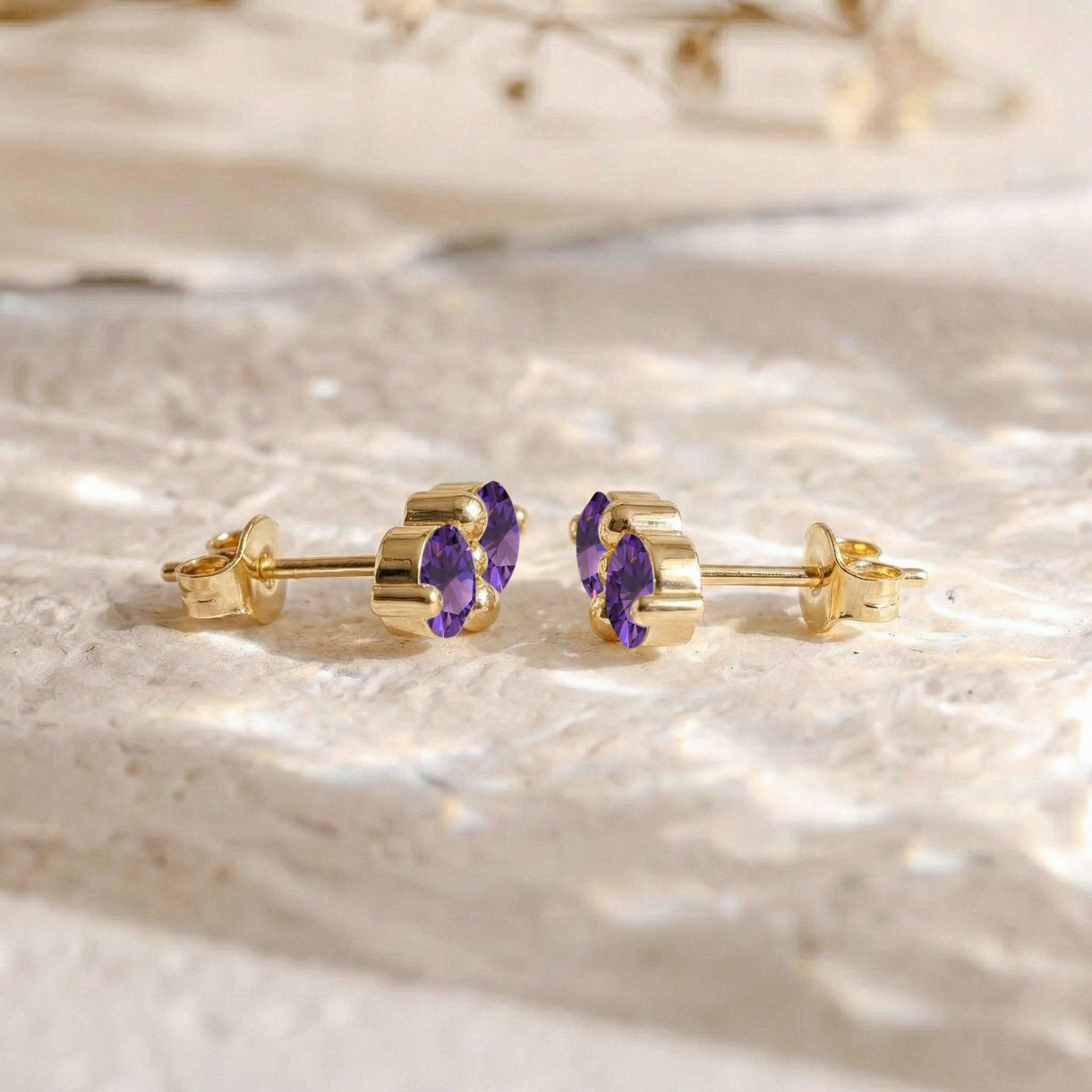 Amethyst Round Stud Earrings in Yellow Gold Plated 3 MM 1.20ct