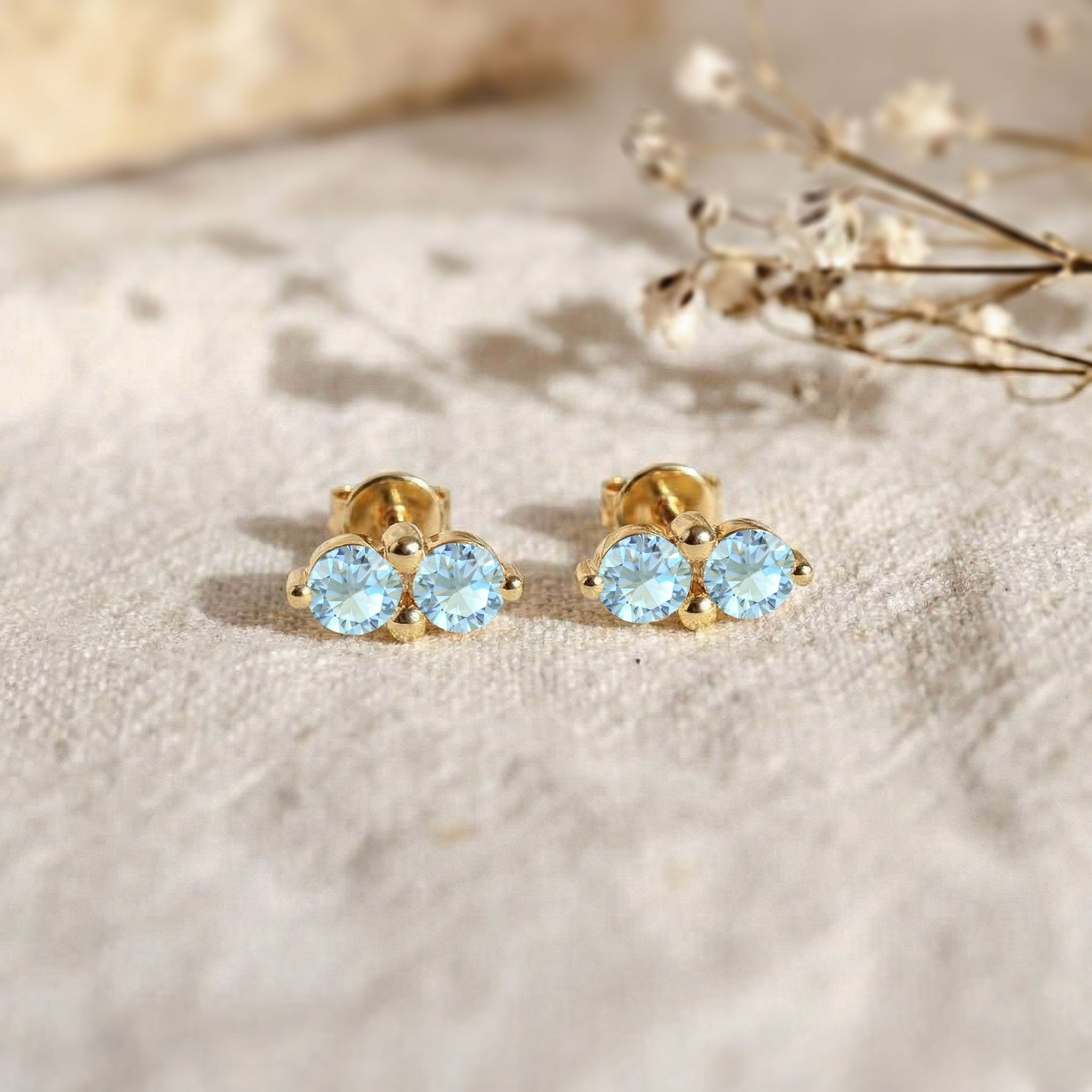 Aquamarine Round Stud Earrings in 925 Sterling Silver 3 MM 1.20ct