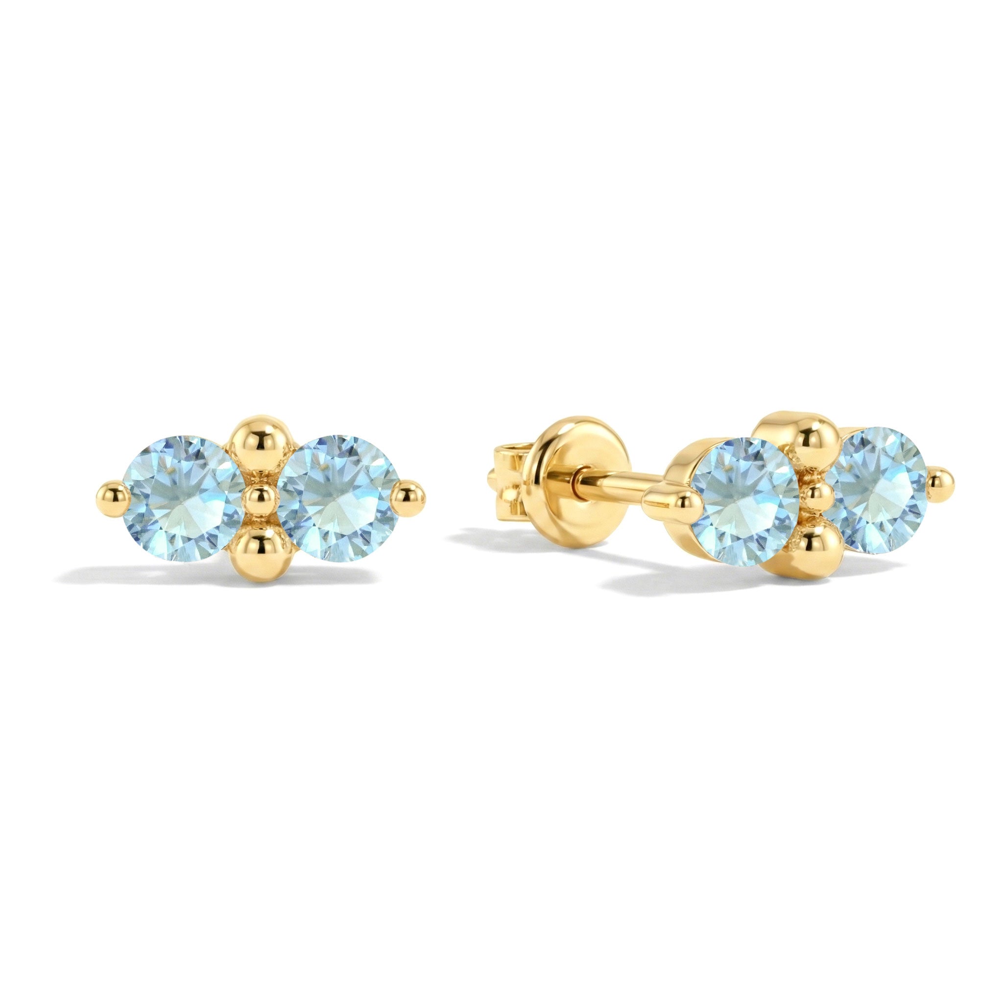 Aquamarine Round Stud Earrings in Yellow Gold Plated 3 MM 1.20ct