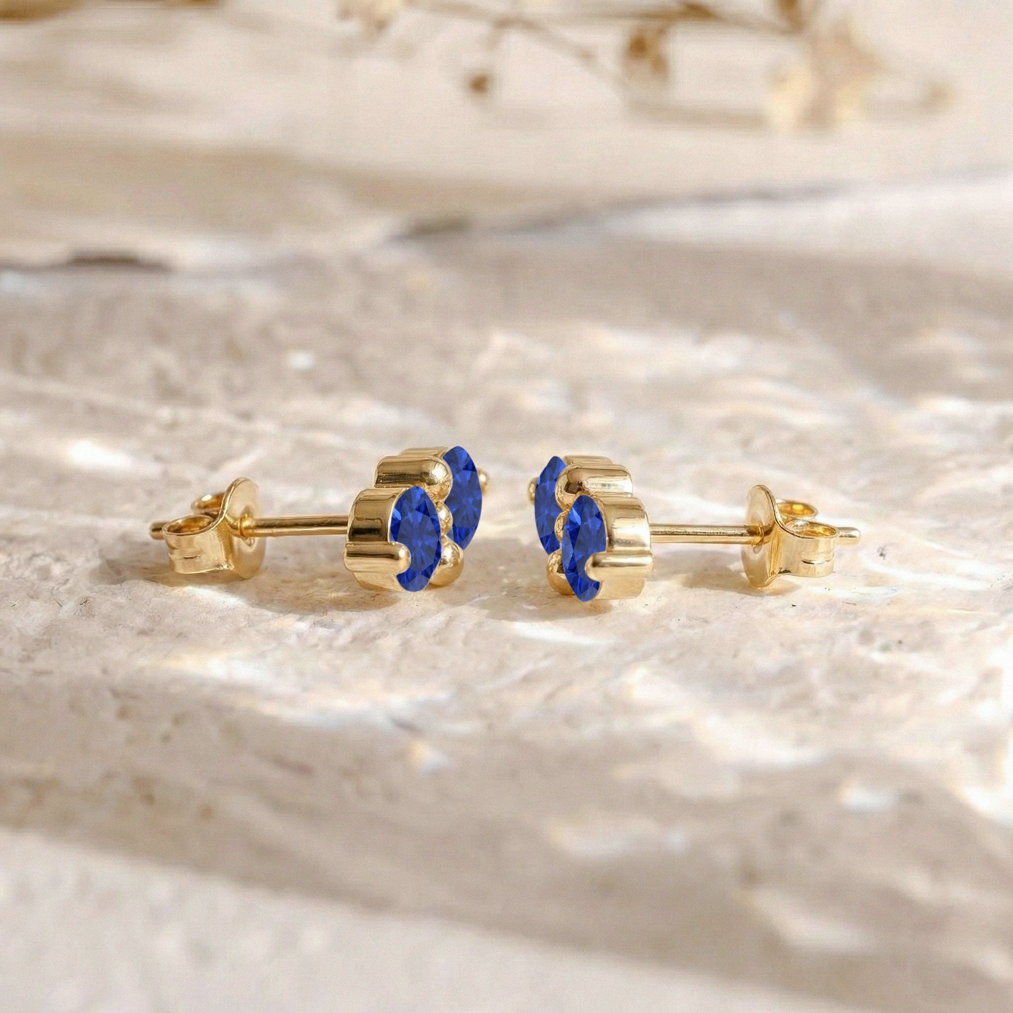 Blue Sapphire Round Stud Earrings in 925 Sterling Silver 3 MM 1.20ct