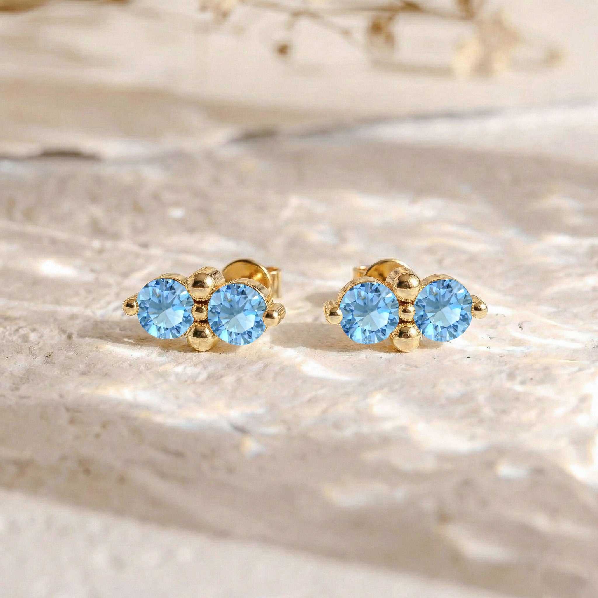 Blue Topaz Round Stud Earrings in 925 Sterling Silver 3 MM 1.20ct
