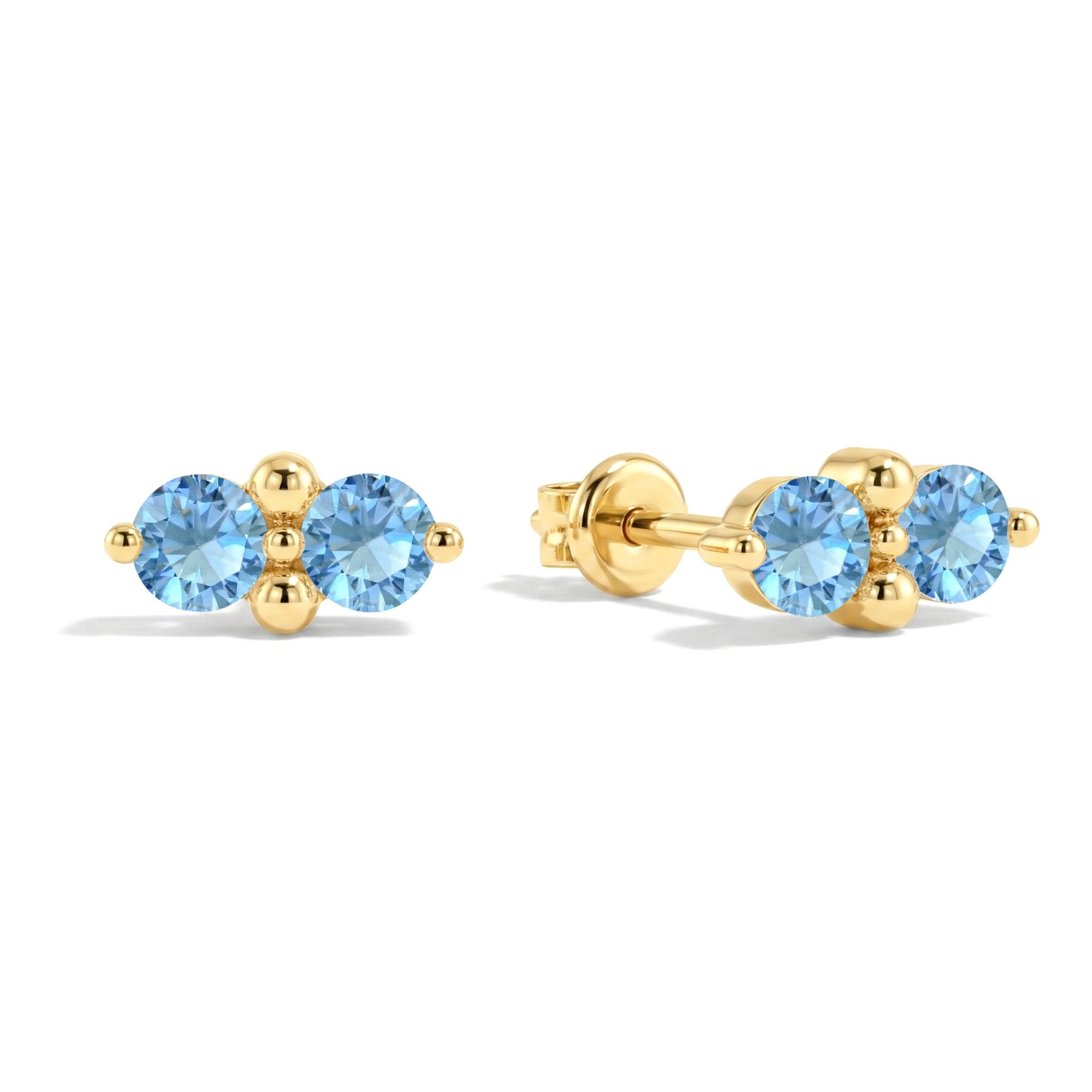 Blue Topaz Round Stud Earrings in Yellow Gold Plated 3 MM 1.20ct