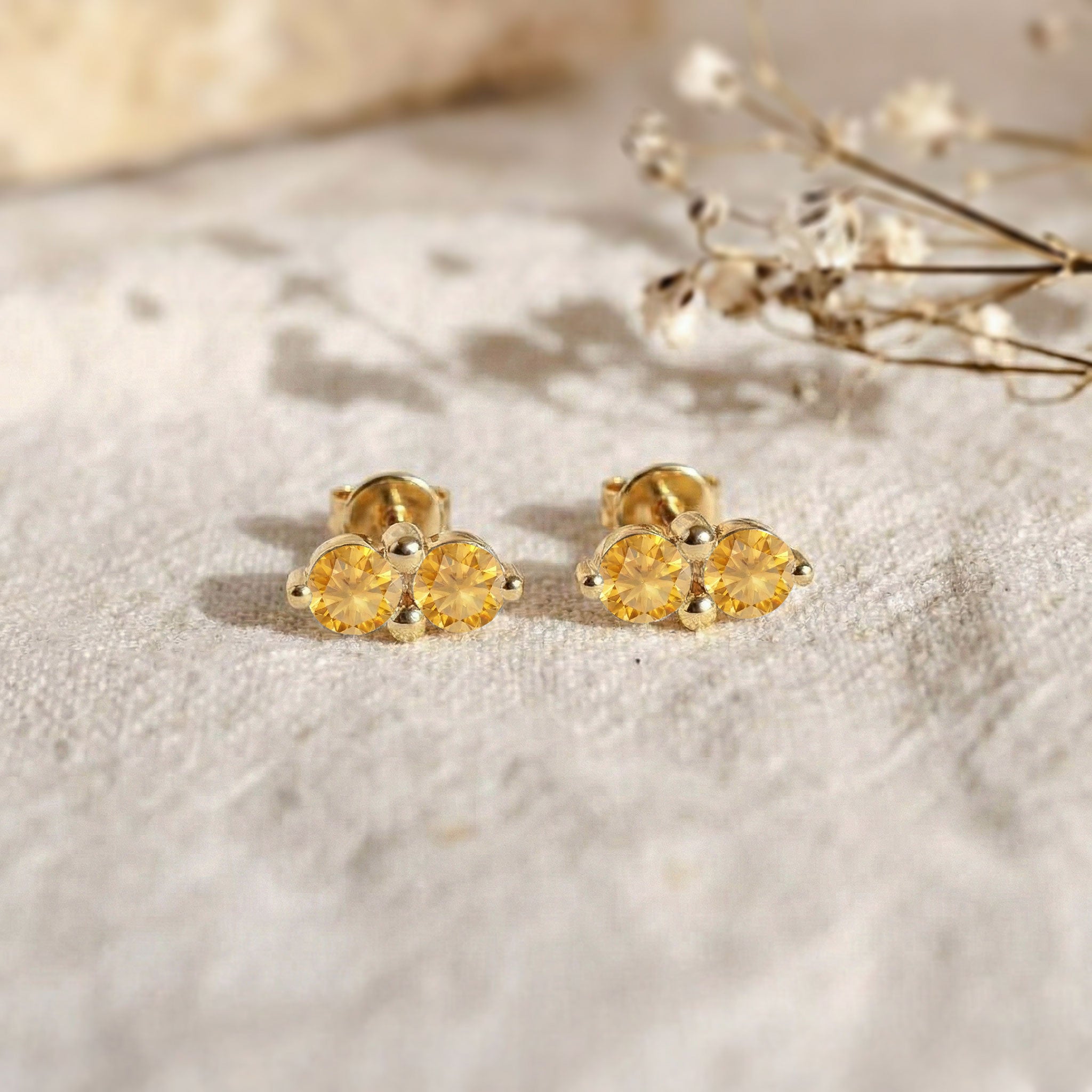 Citrine Round Stud Earrings in Yellow Gold Plated 3 MM 1.20ct