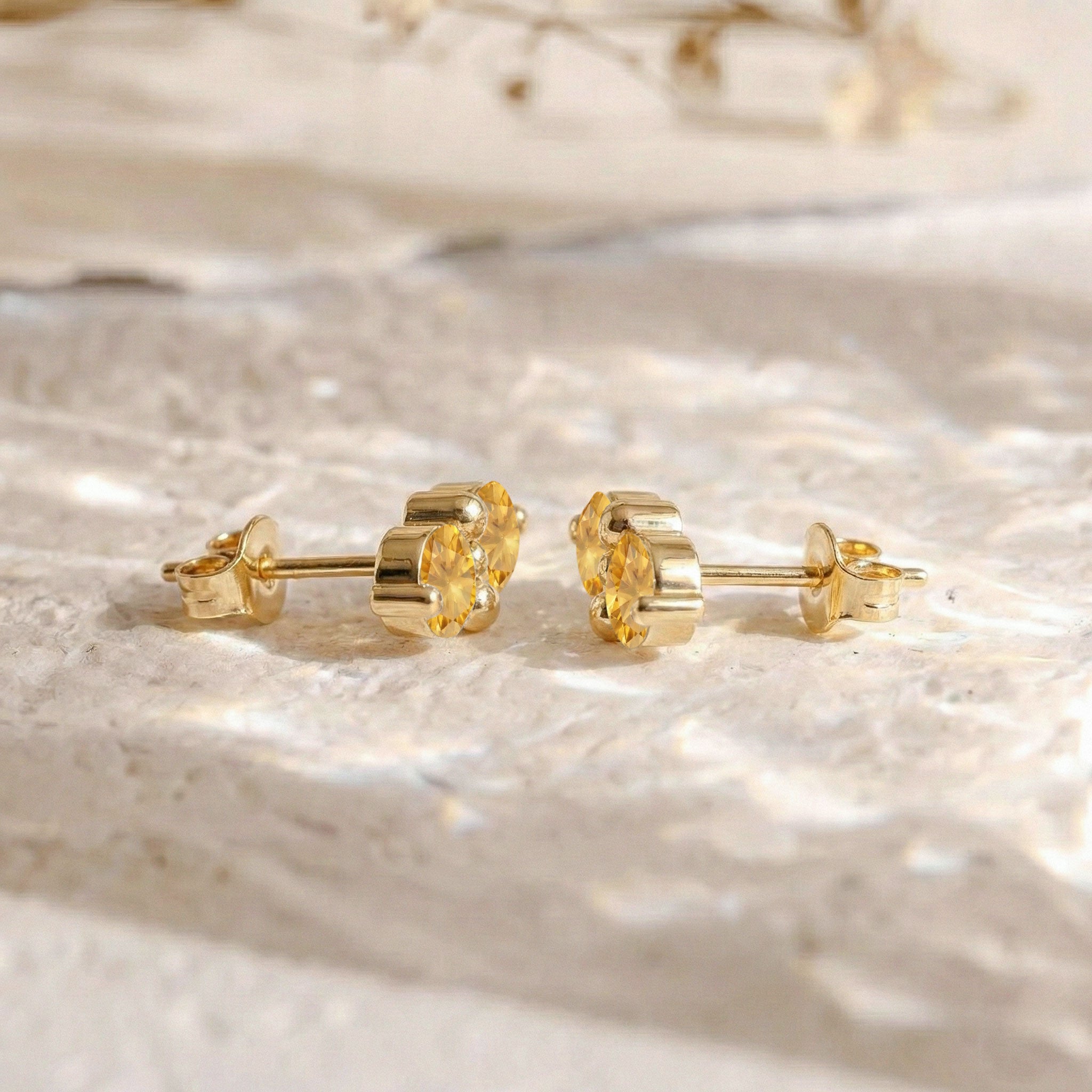 Citrine Round Stud Earrings in Yellow Gold Plated 3 MM 1.20ct