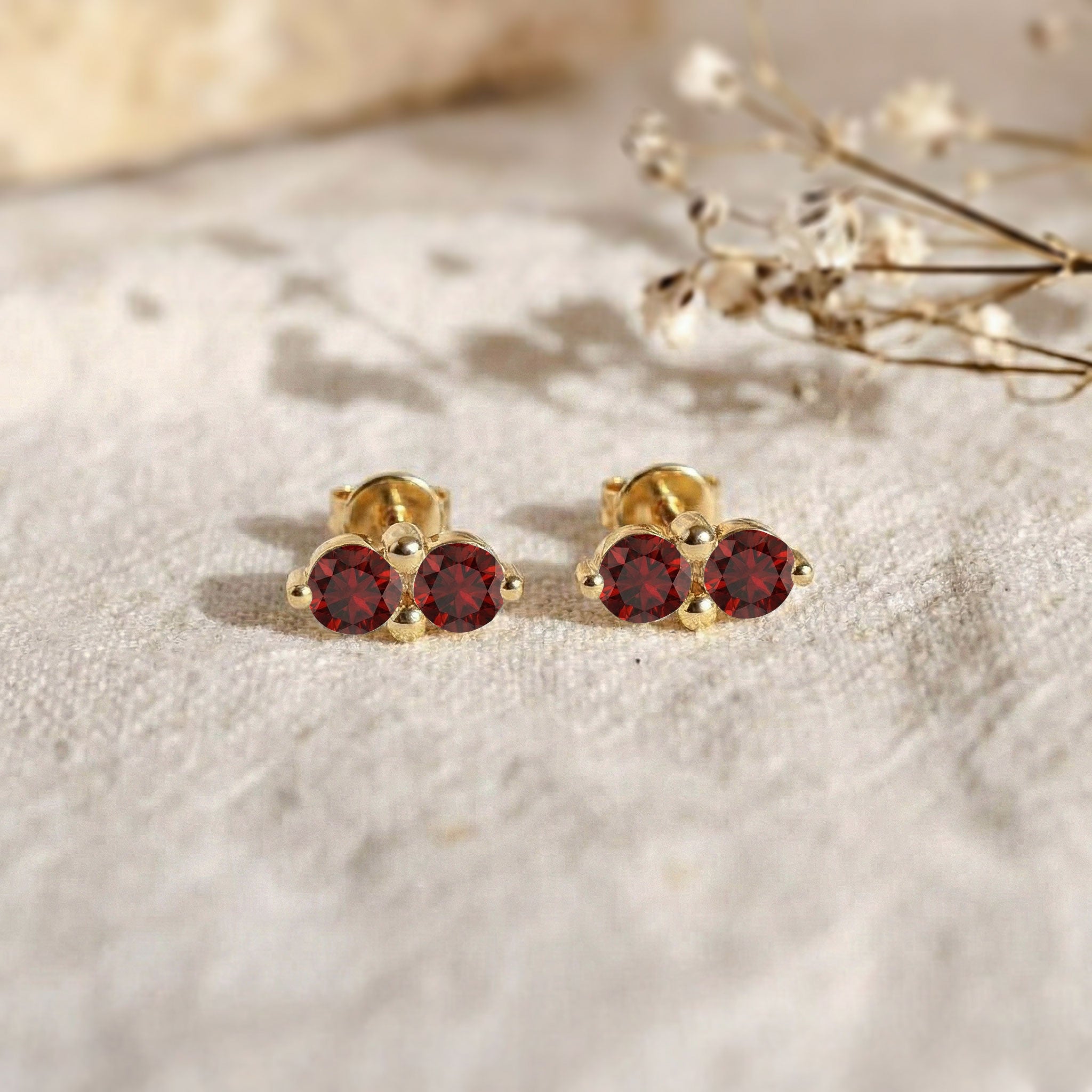 Garnet Round Stud Earrings in 925 Sterling Silver 3 MM 1.20ct