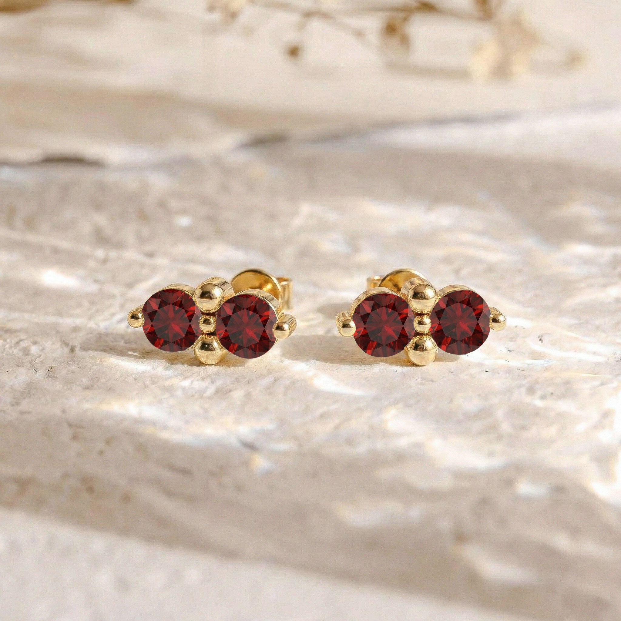Garnet Round Stud Earrings in 925 Sterling Silver 3 MM 1.20ct