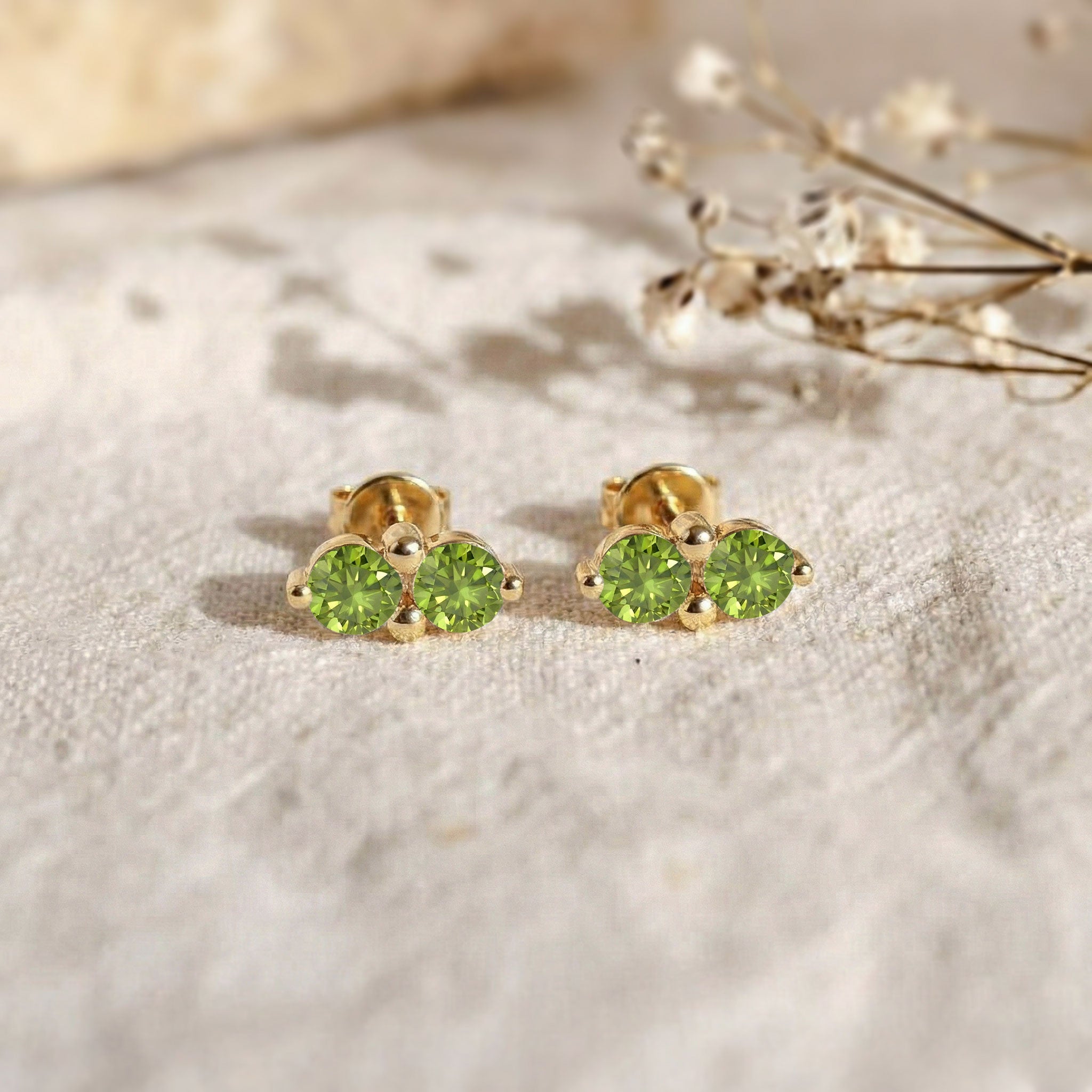 Peridot Round Stud Earrings in 925 Sterling Silver 3 MM 1.20ct