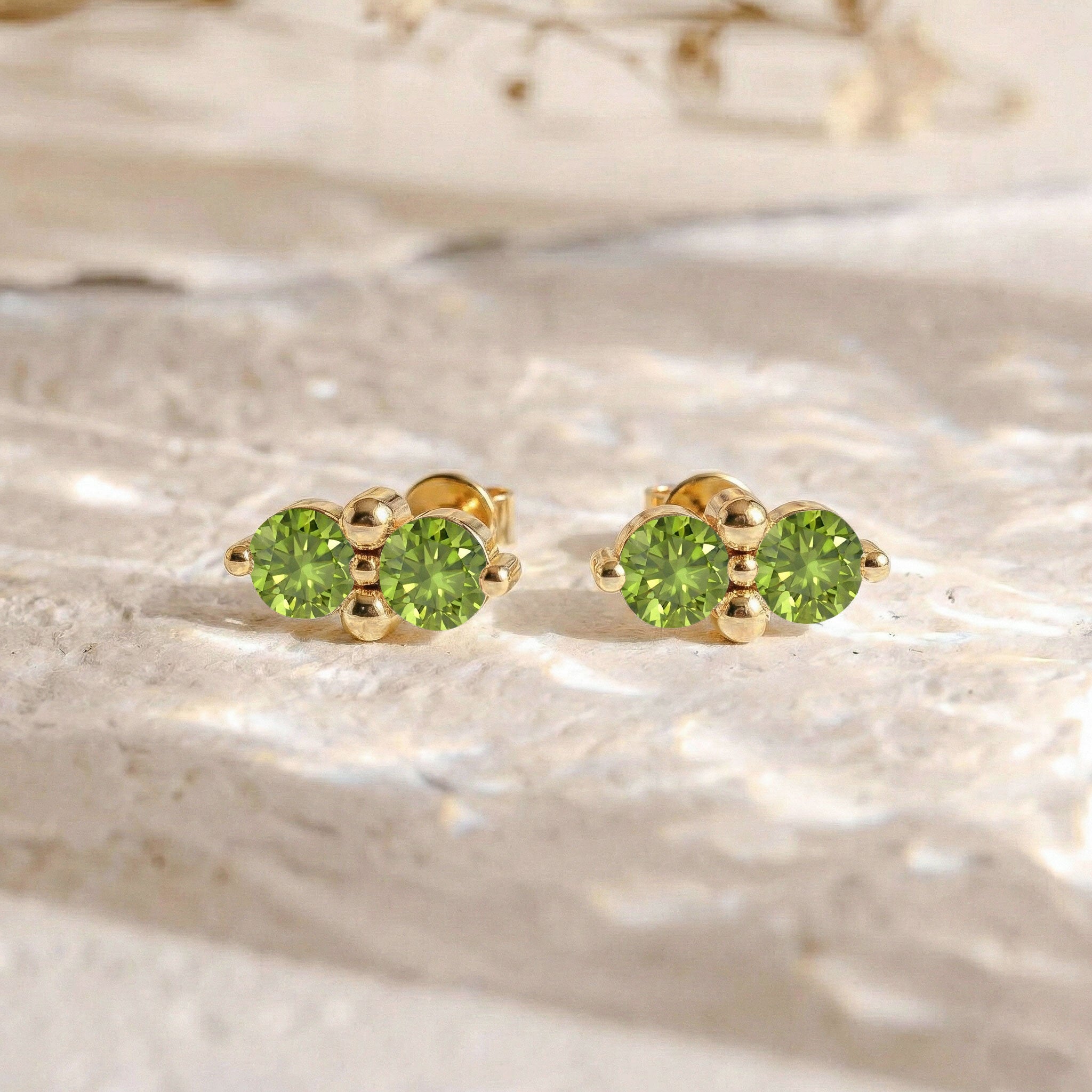 Peridot Round Stud Earrings in 925 Sterling Silver 3 MM 1.20ct