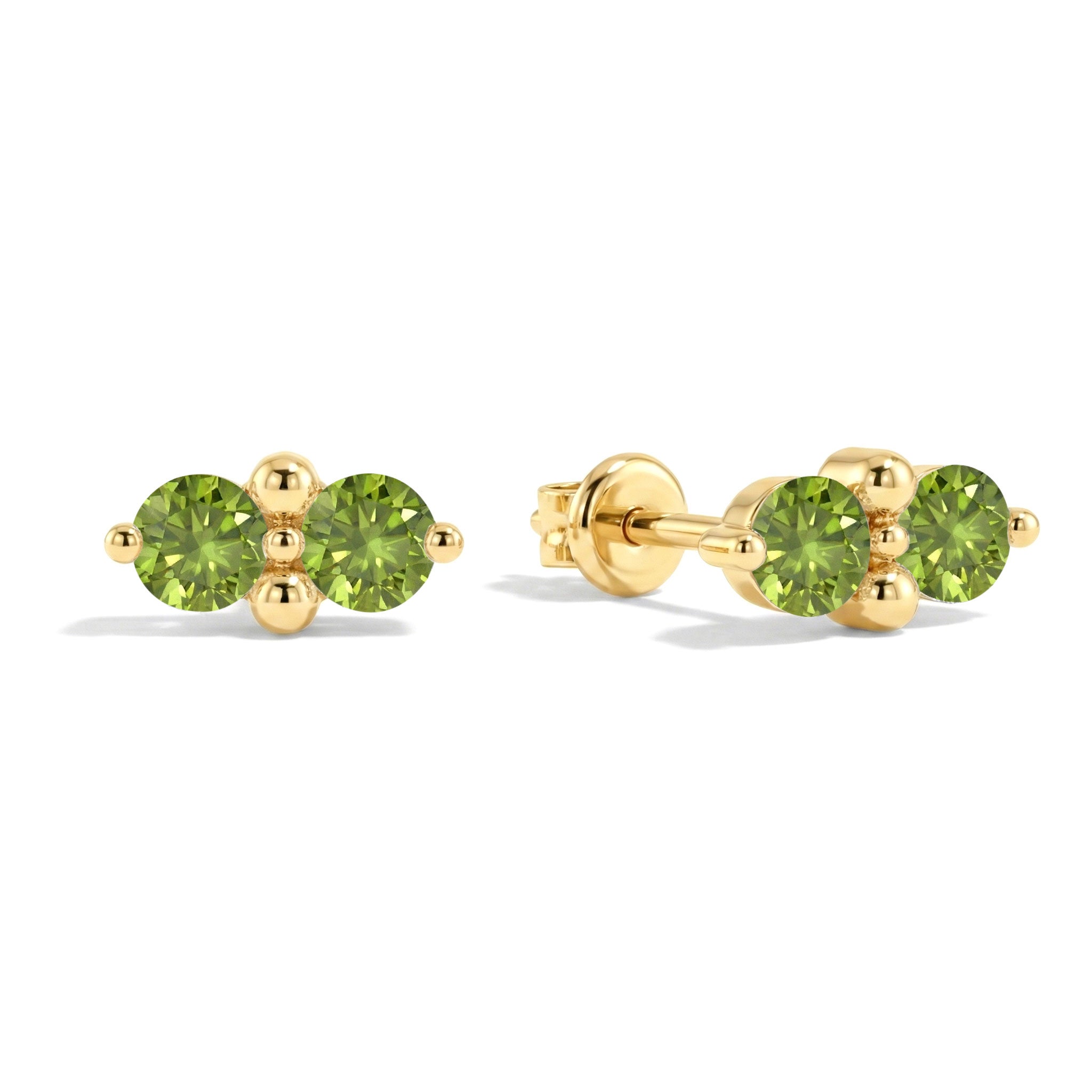 Peridot Round Stud Earrings in Yellow Gold Plated 3 MM 1.20ct