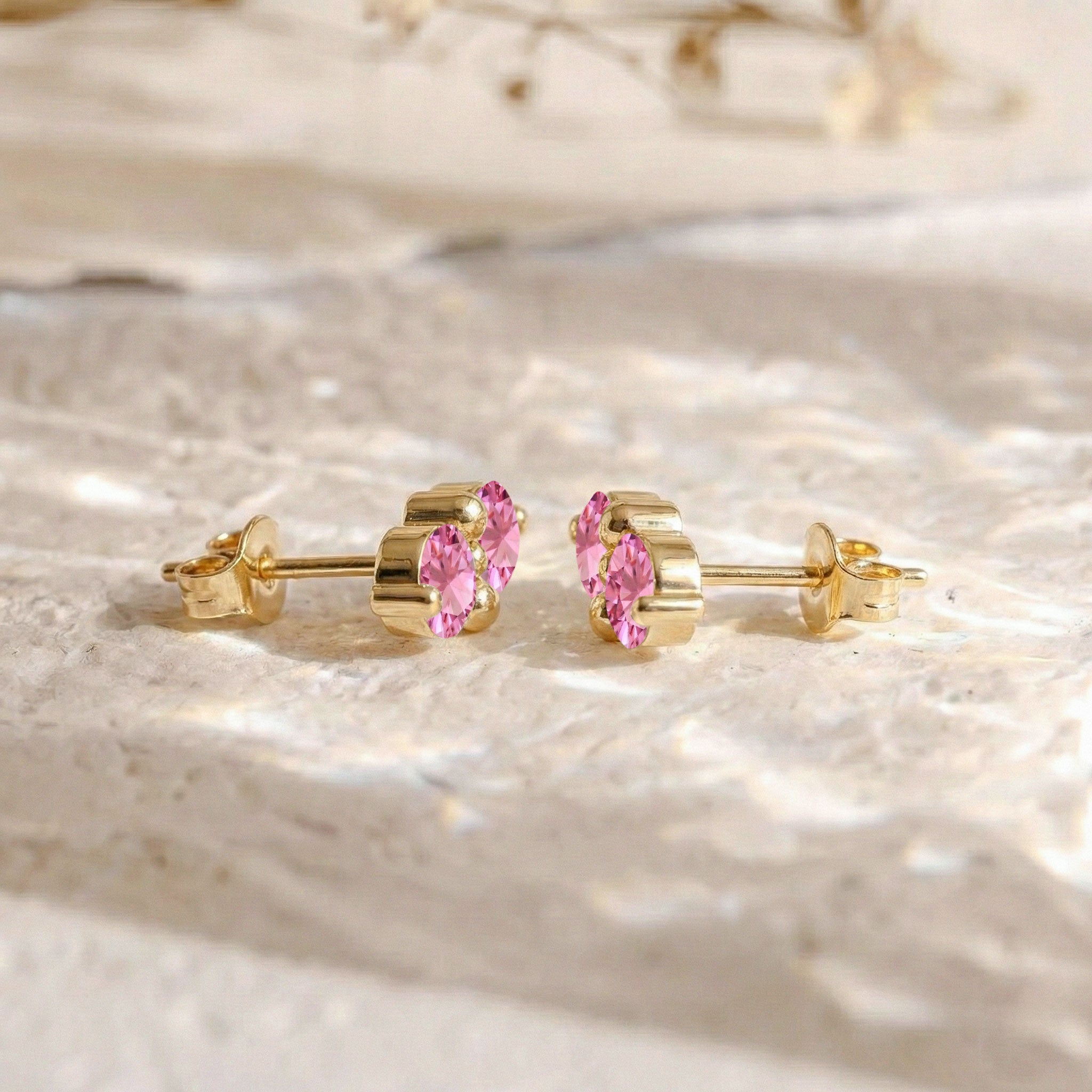 Pink Tourmaline Round Stud Earrings in Yellow Gold Plated 3 MM 1.20ct