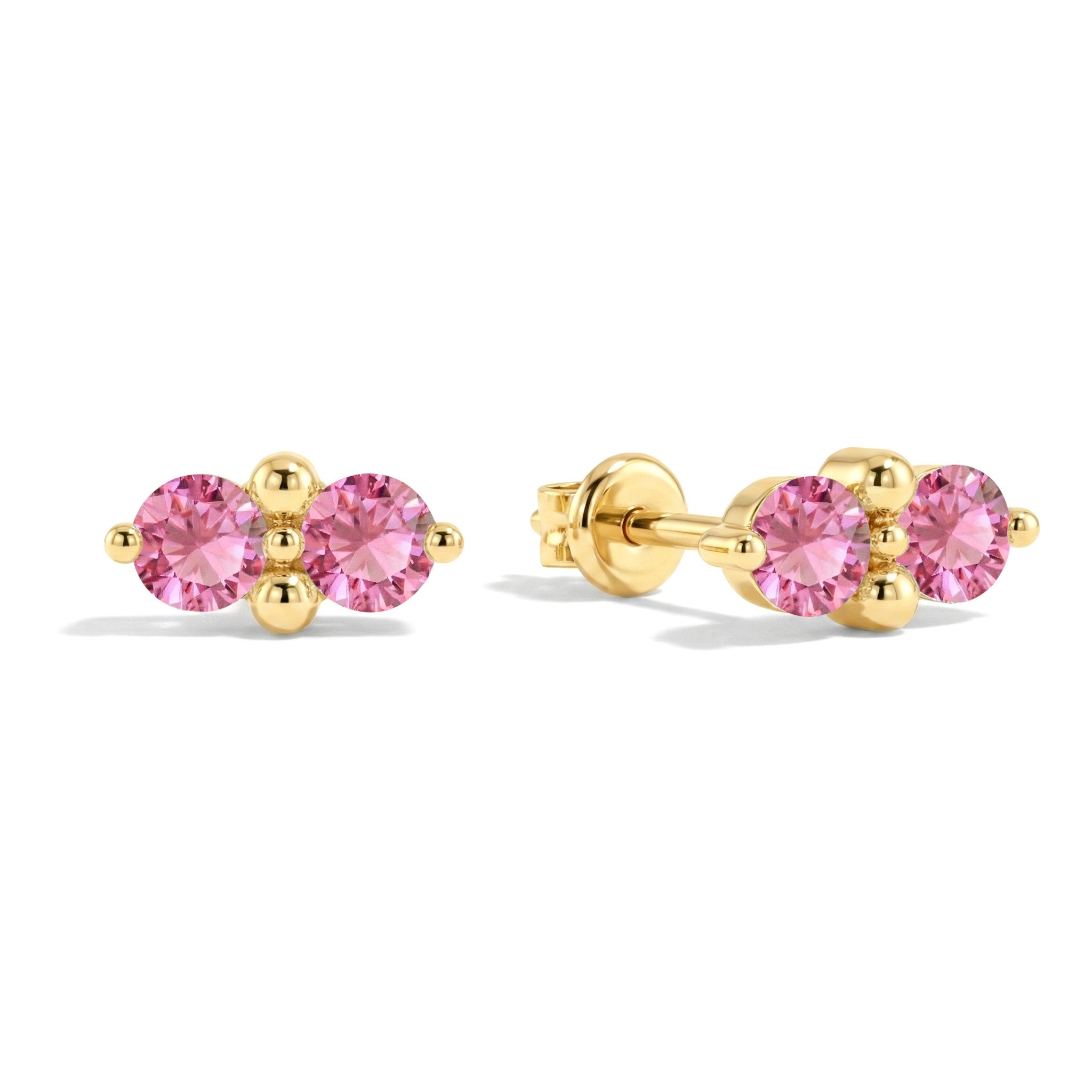 Pink Tourmaline Round Stud Earrings in Yellow Gold Plated 3 MM 1.20ct