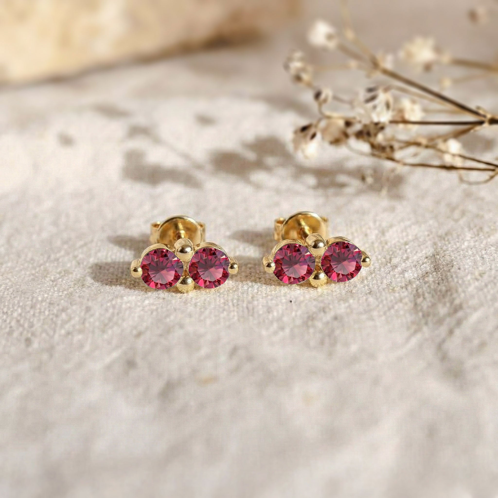 Ruby Round Stud Earrings in Yellow Gold Plated 3 MM 1.20ct