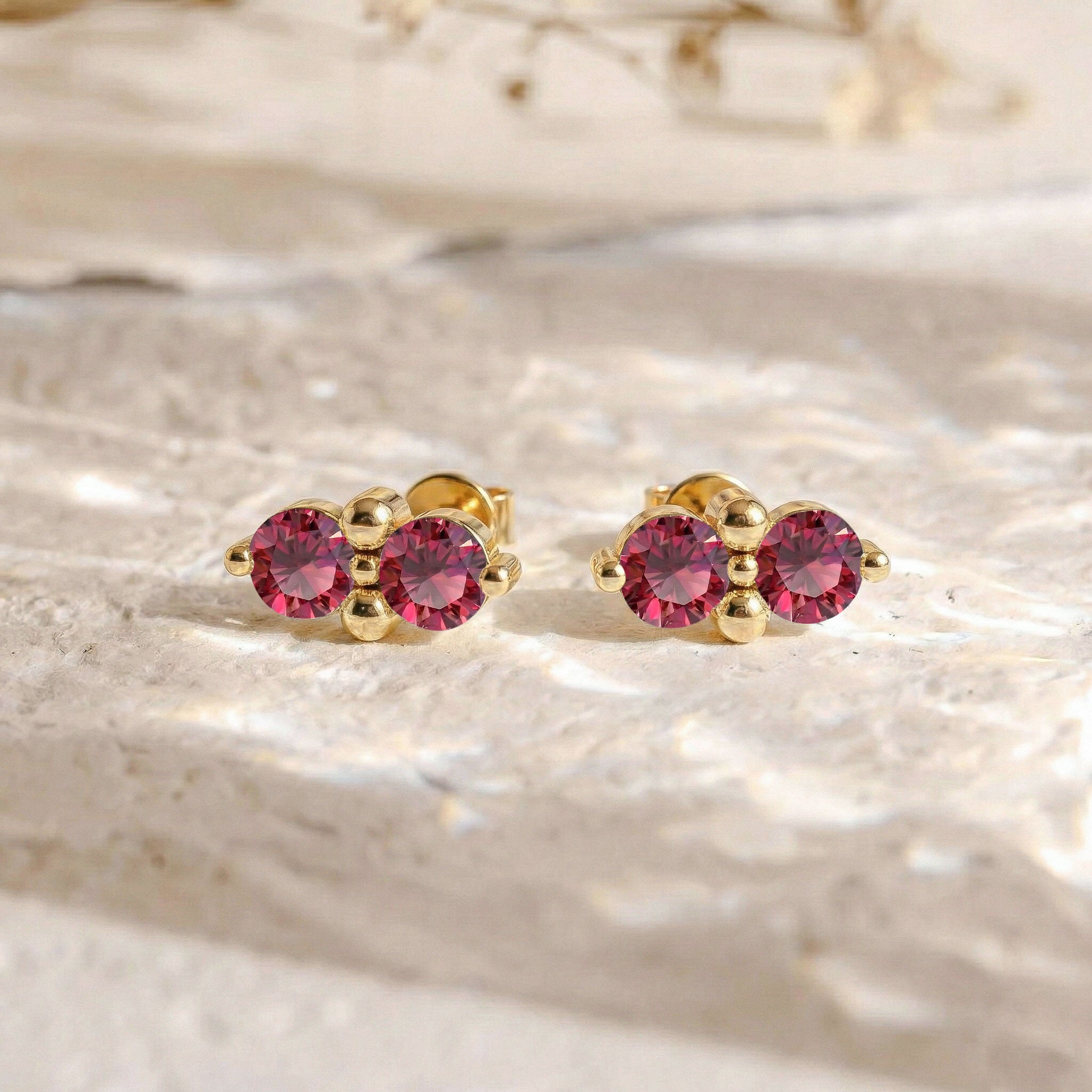 Ruby Round Stud Earrings in 925 Sterling Silver 3 MM 1.20ct