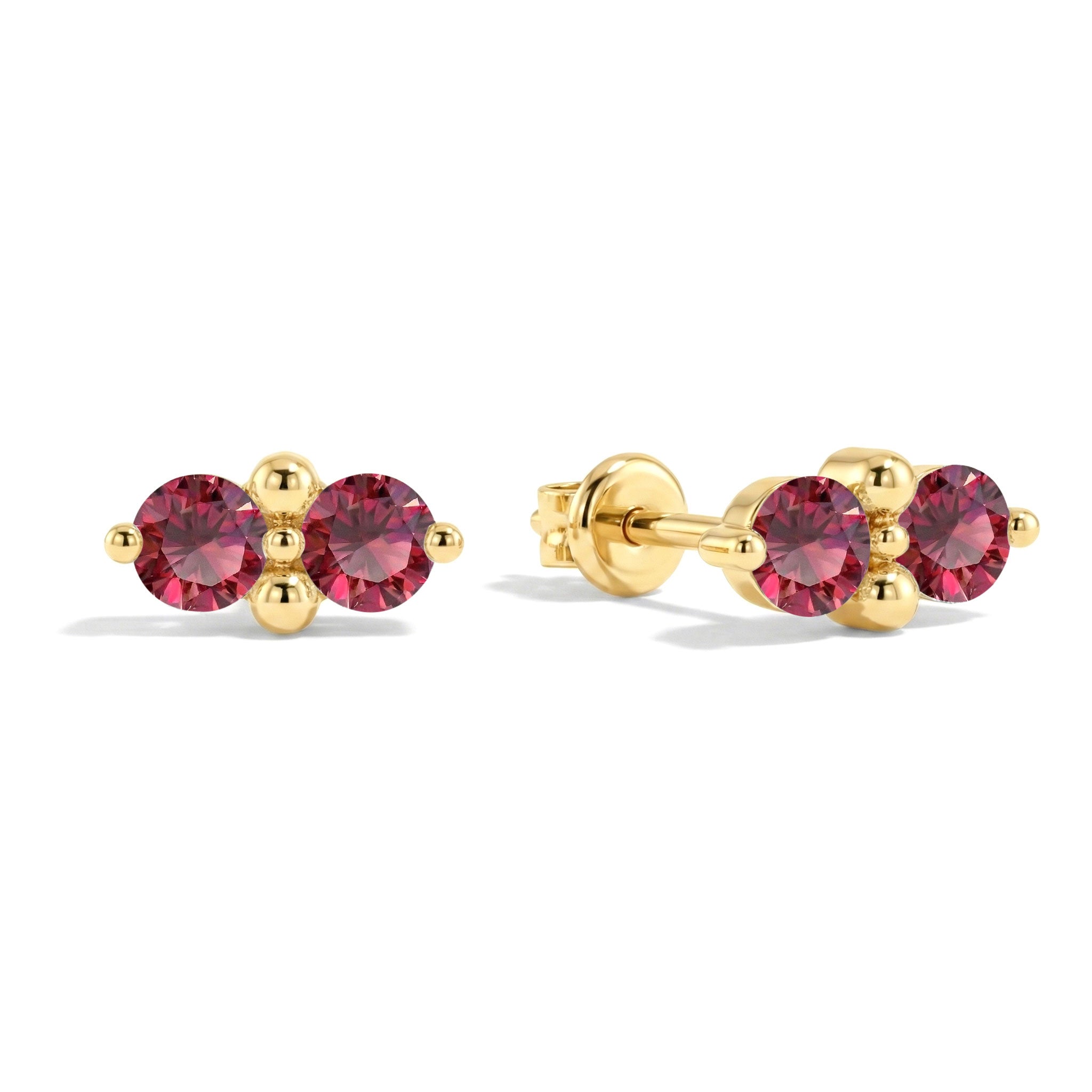 Ruby Round Stud Earrings in Yellow Gold Plated 3 MM 1.20ct