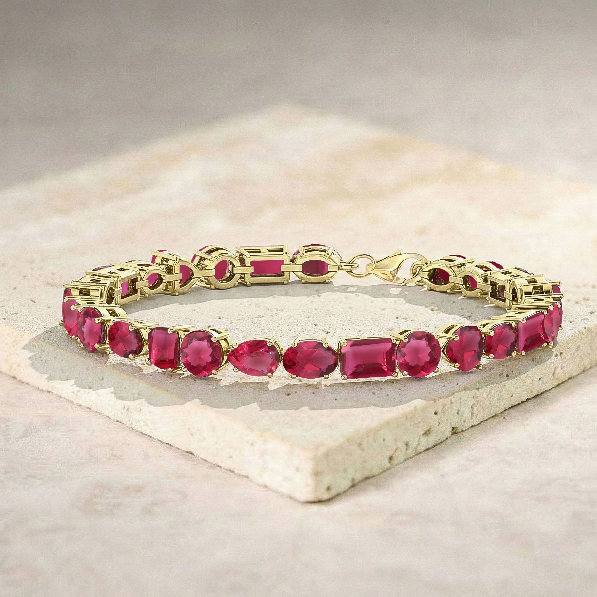 Pink Tourmaline Multi Shape Tennis Bracelet in 925 Sterling Silver 15.65 CT