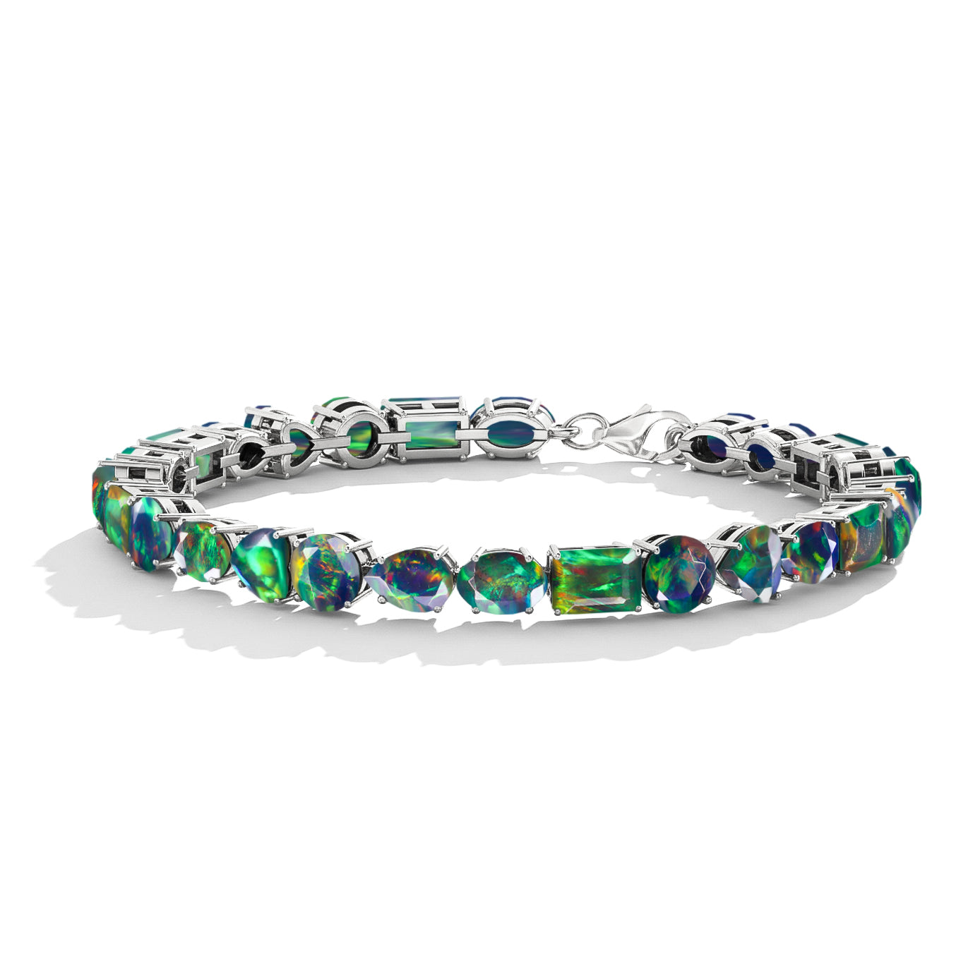 Black Opal Multi Shape Tennis Bracelet in 925 Sterling Silver 15.65 CT