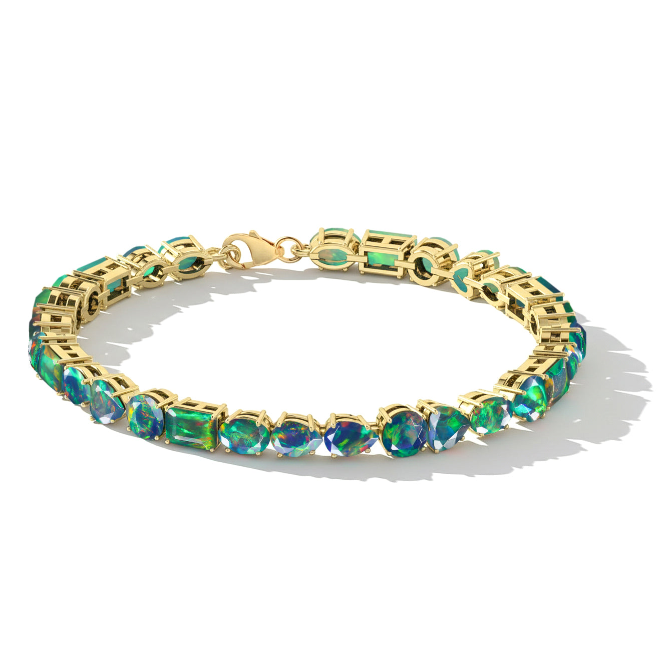 Black Opal Multi Shape Tennis Bracelet in 925 Sterling Silver 15.65 CT