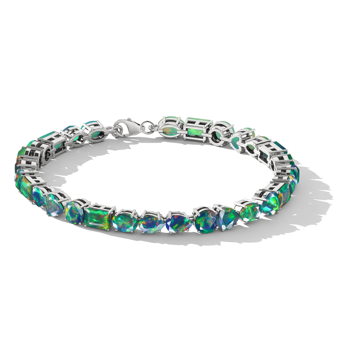 Black Opal Multi Shape Tennis Bracelet in 925 Sterling Silver 15.65 CT