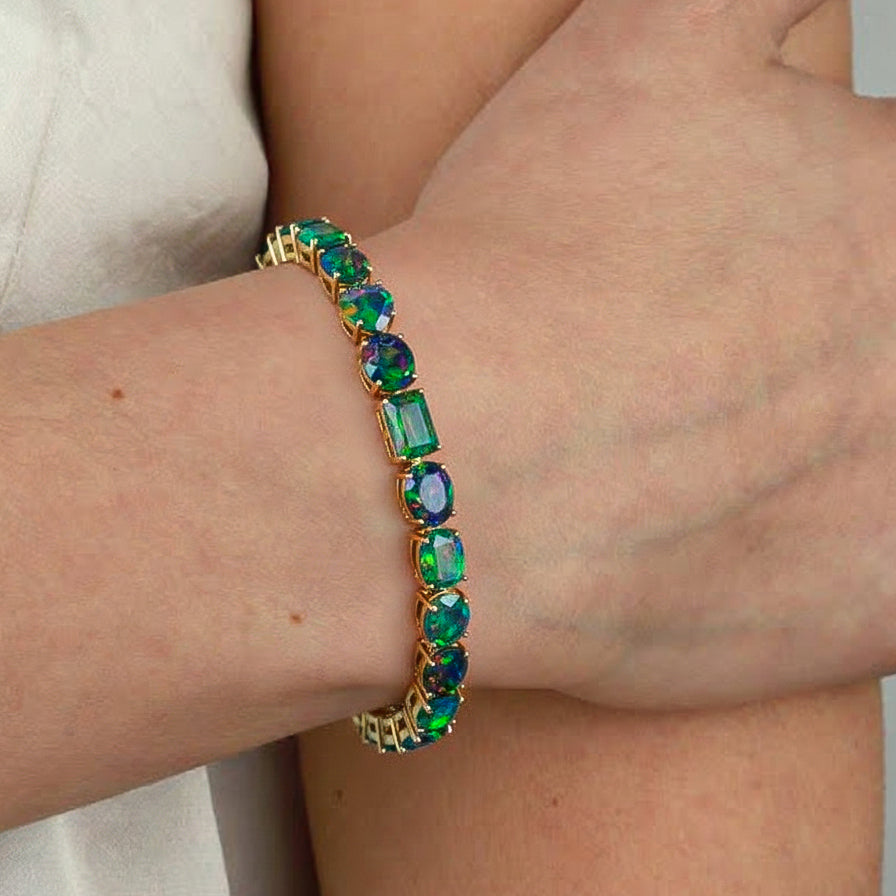 Black Opal Multi Shape Tennis Bracelet in 925 Sterling Silver 15.65 CT