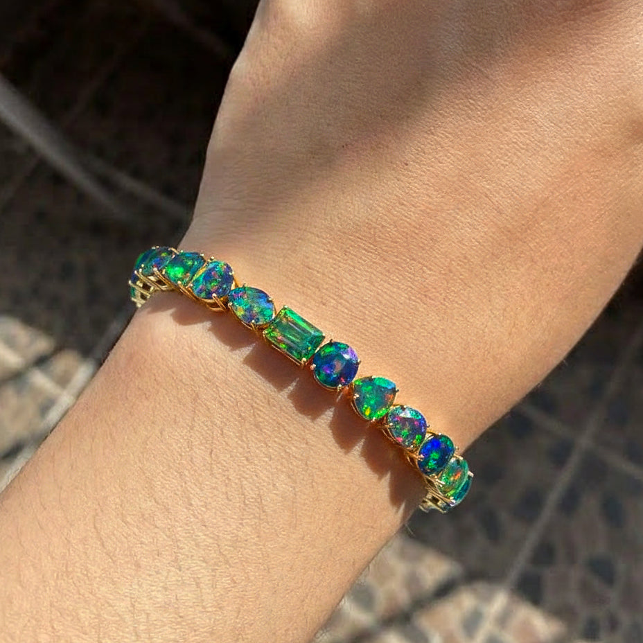 Black Opal Multi Shape Tennis Bracelet in 925 Sterling Silver 15.65 CT