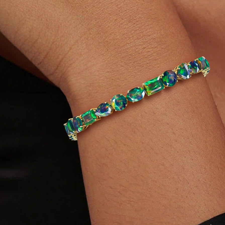 Black Opal Multi Shape Tennis Bracelet in 925 Sterling Silver 15.65 CT