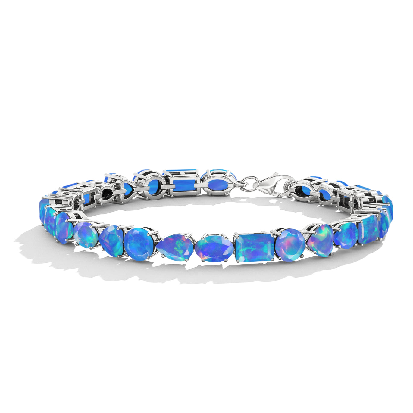 Blue Opal Multi Shape Tennis Bracelet in 925 Sterling Silver 15.65 CT