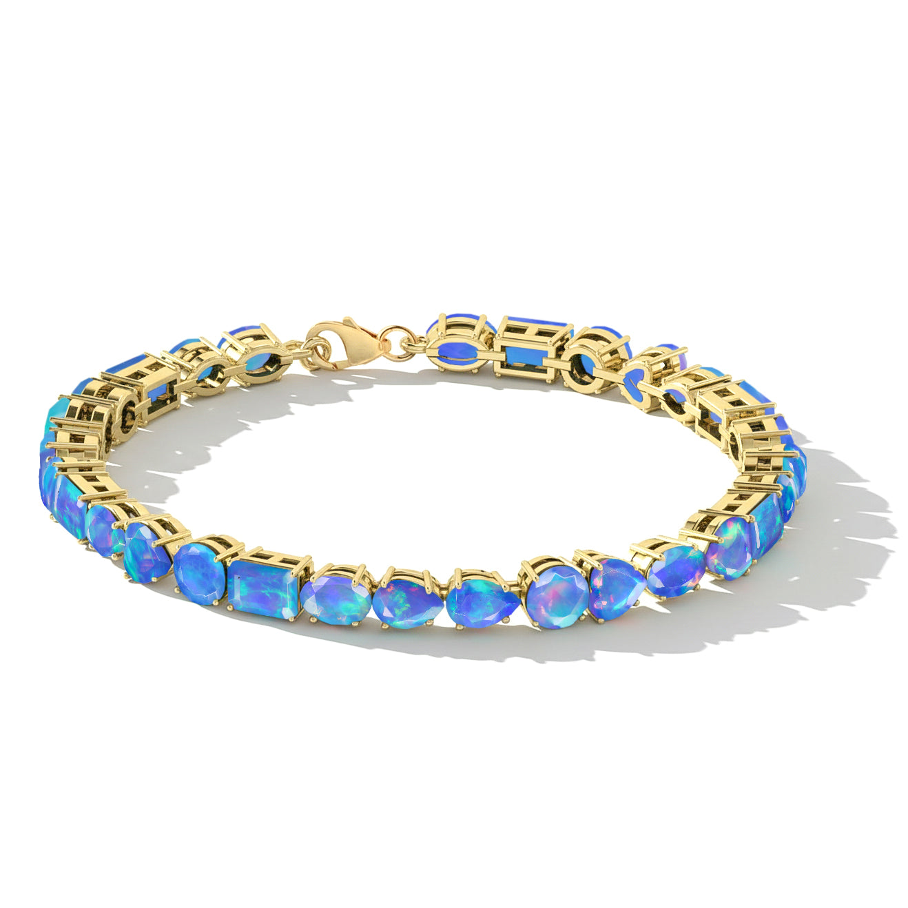 Blue Opal Multi Shape Tennis Bracelet in 925 Sterling Silver 15.65 CT