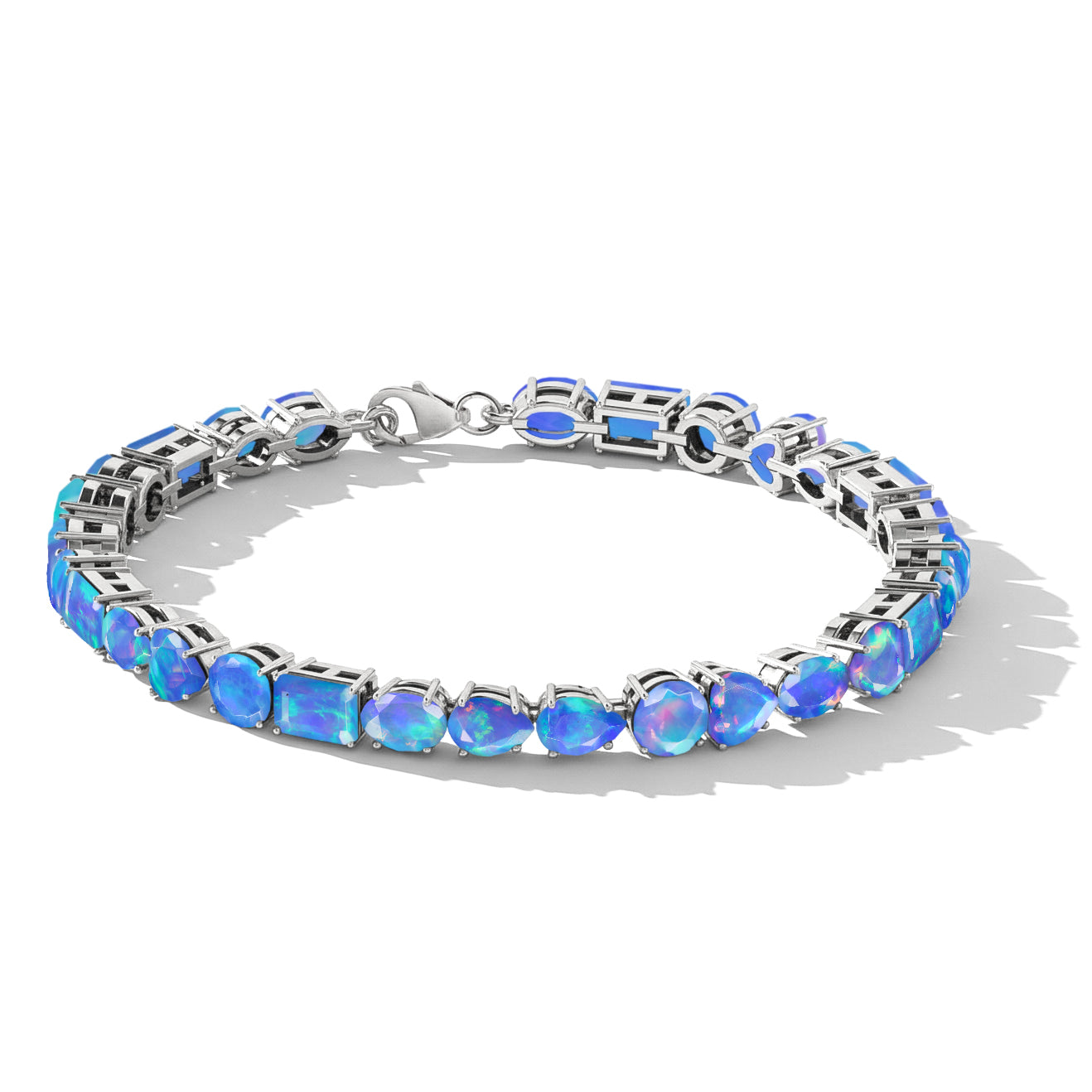 Blue Opal Multi Shape Tennis Bracelet in 925 Sterling Silver 15.65 CT
