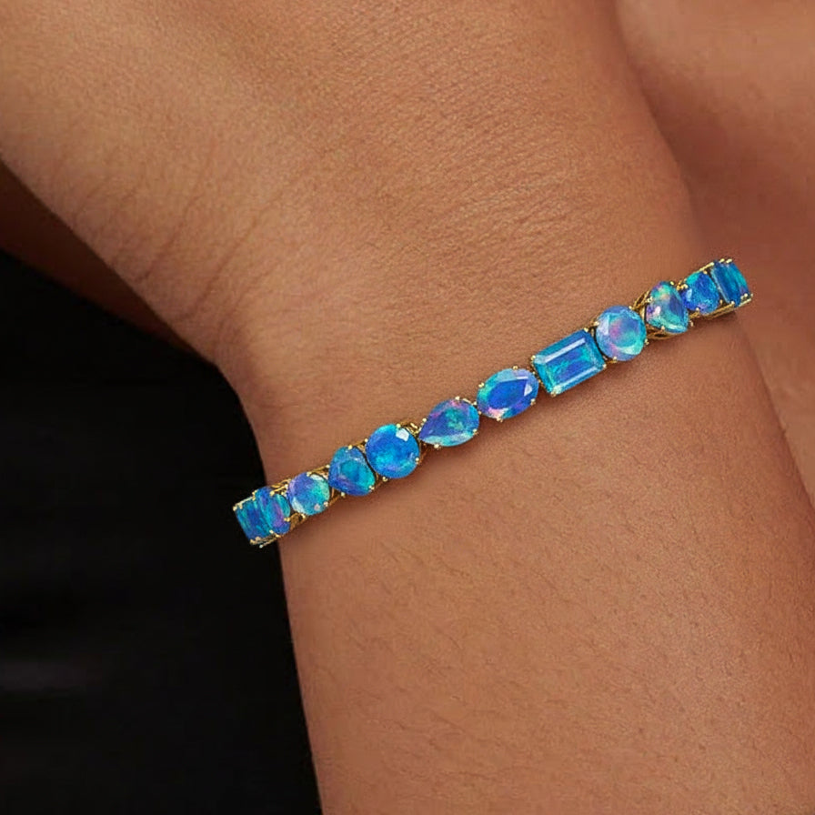 Blue Opal Multi Shape Tennis Bracelet in 925 Sterling Silver 15.65 CT