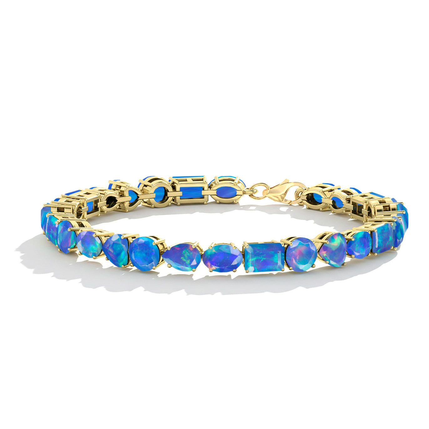 Blue Opal Multi Shape Tennis Bracelet in 925 Sterling Silver 15.65 CT