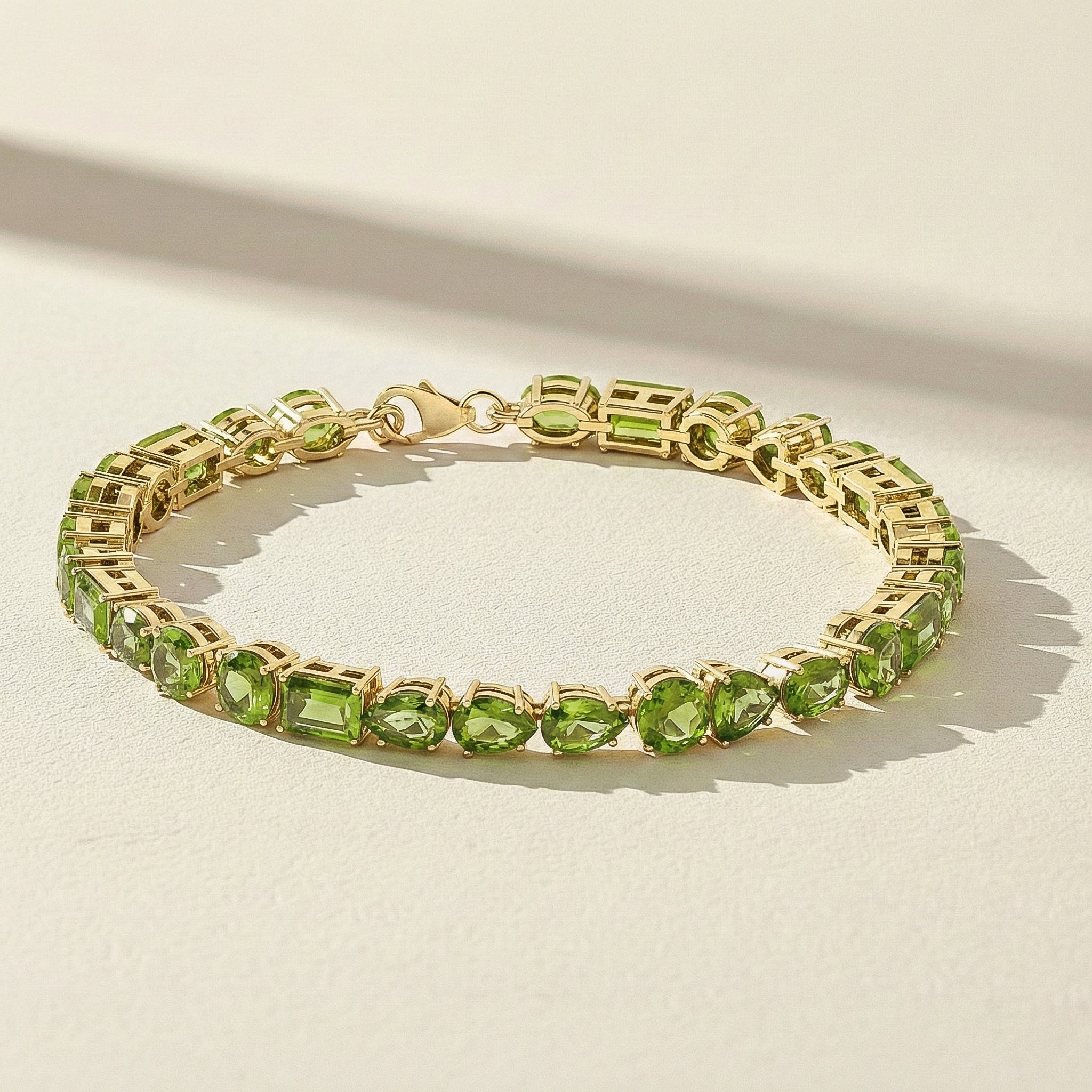 Peridot Multi Shape Tennis Bracelet in 925 Sterling Silver 15.65 CT