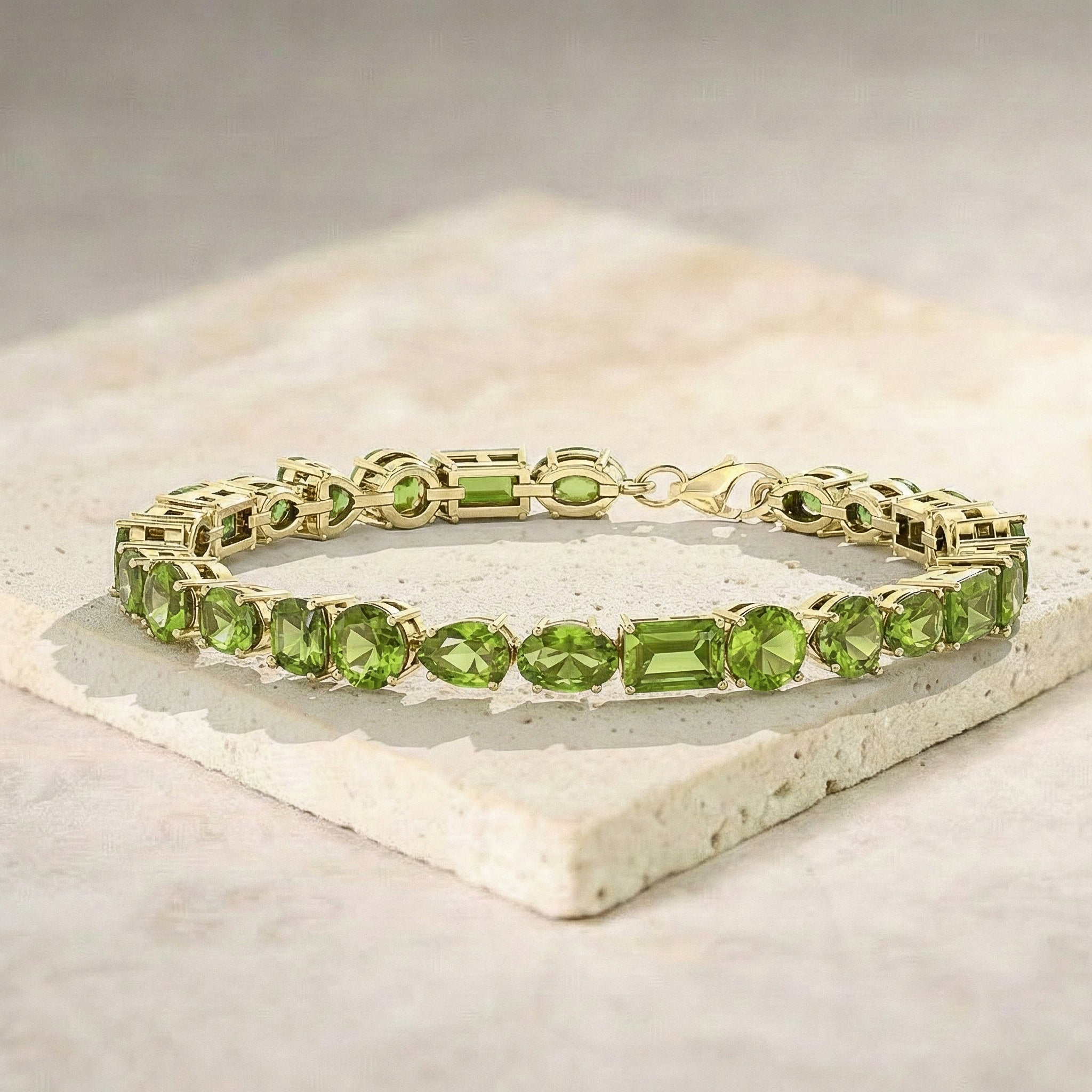 Peridot Multi Shape Tennis Bracelet in 925 Sterling Silver 15.65 CT