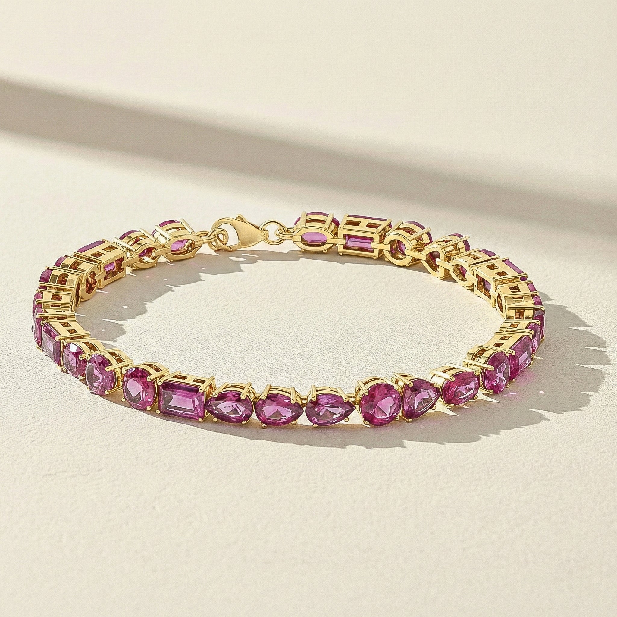Pink Tourmaline Multi Shape Tennis Bracelet in 925 Sterling Silver 15.65 CT