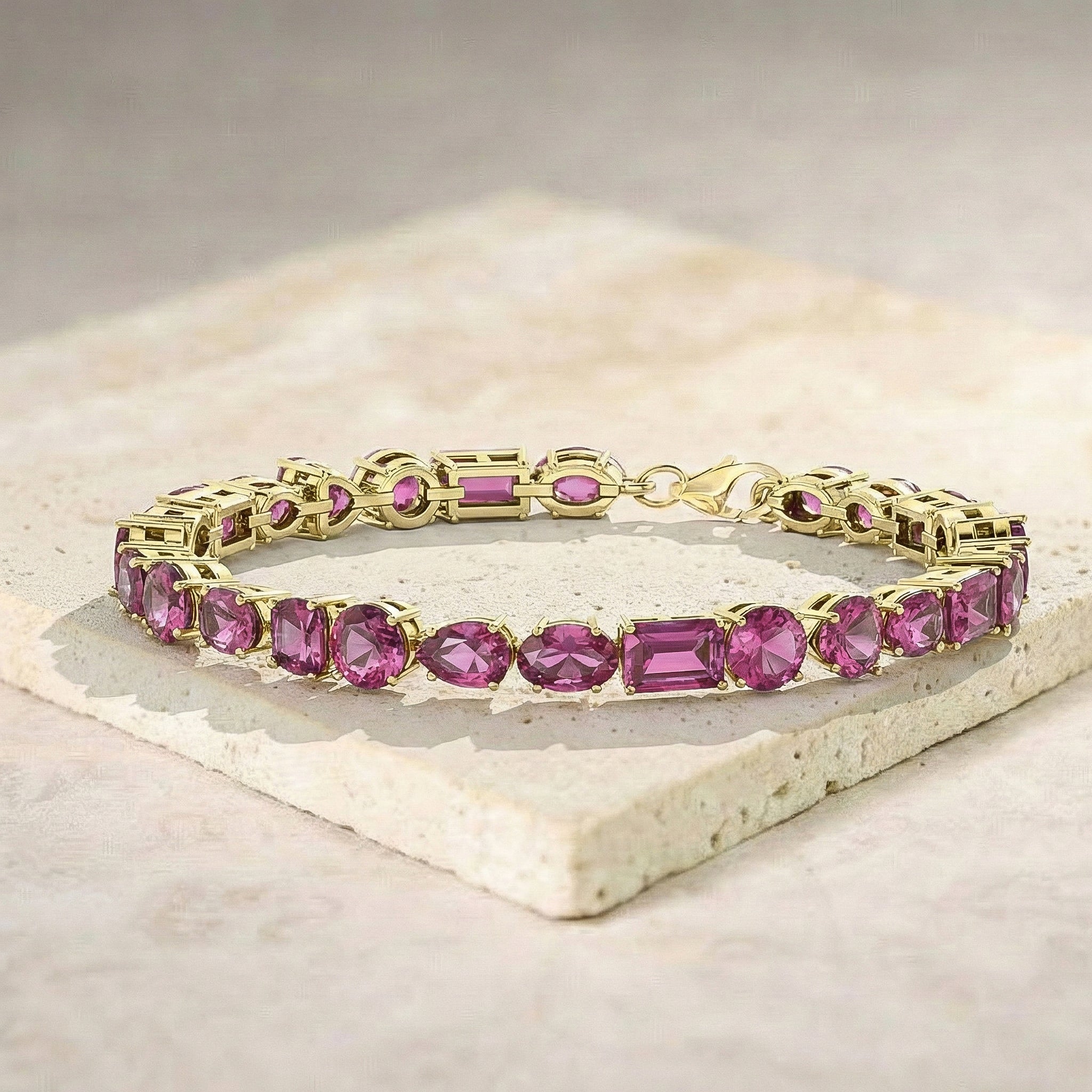 Pink Tourmaline Multi Shape Tennis Bracelet in 925 Sterling Silver 15.65 CT