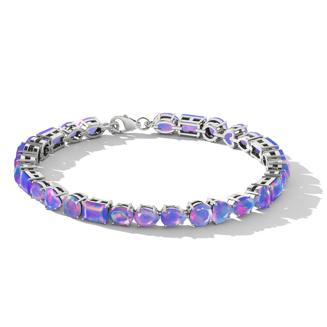 Lavender Opal Multi Shape Tennis Bracelet in 925 Sterling Silver 15.65 CT