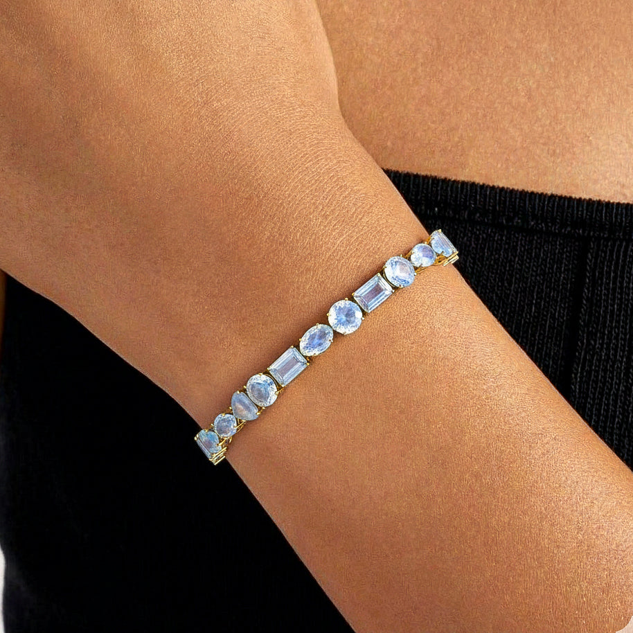 Moonstone Multi Shape Tennis Bracelet in 925 Sterling Silver 15.65 CT