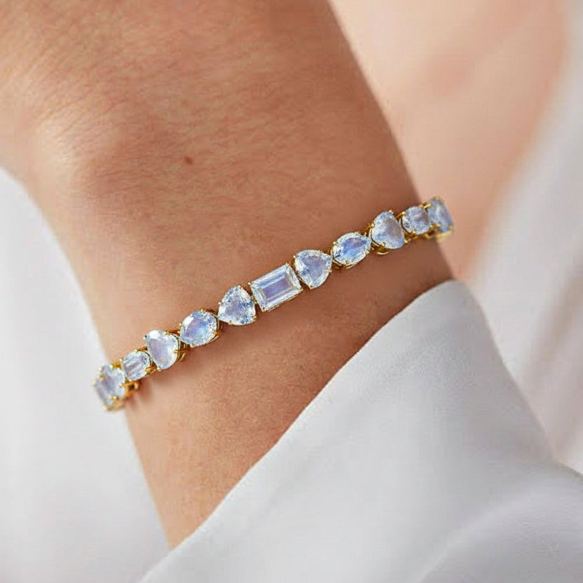 Moonstone Multi Shape Tennis Bracelet in 925 Sterling Silver 15.65 CT